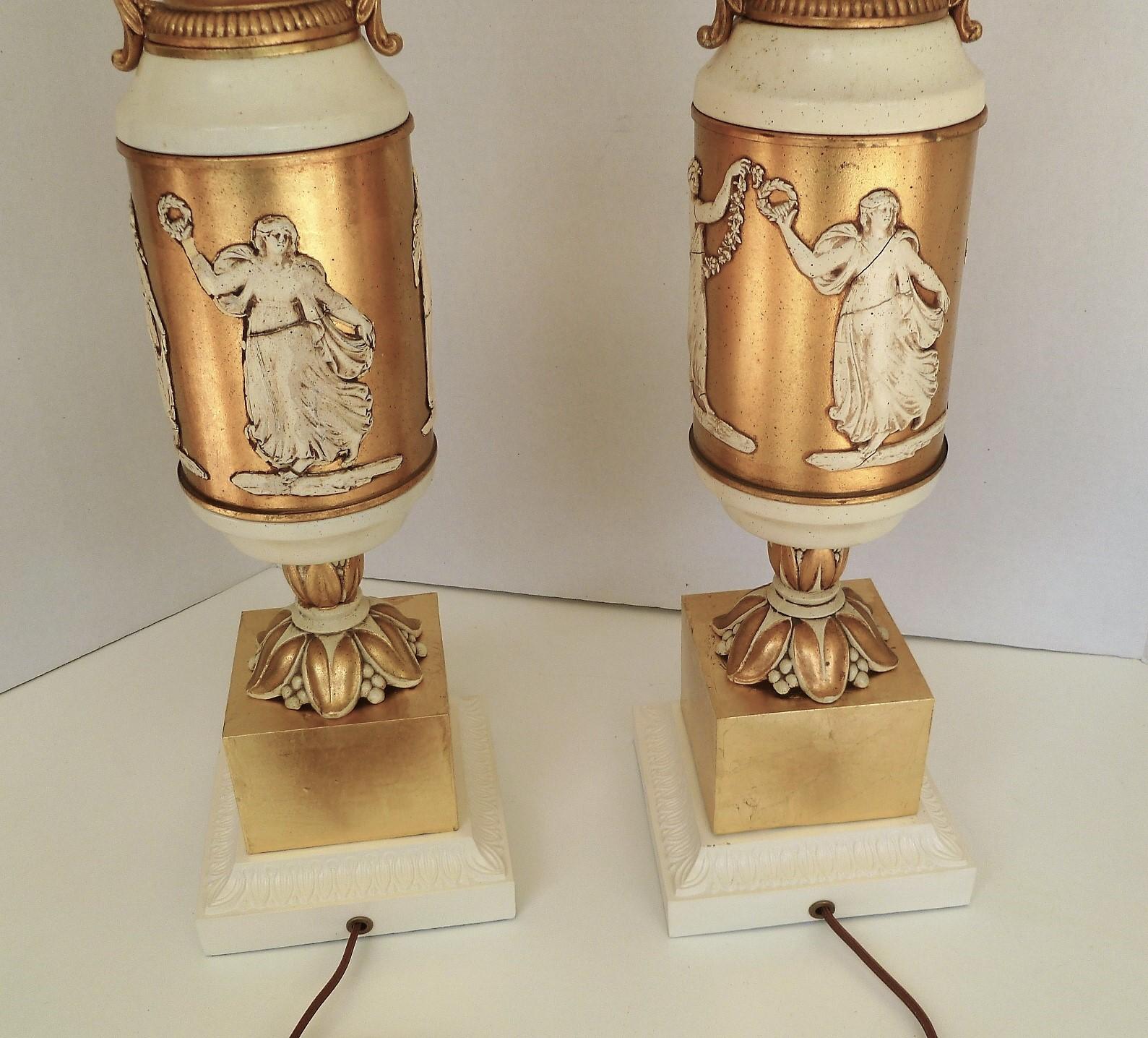 Pair of Classical Gilt and Enamel Urn Form Table Lamps 1