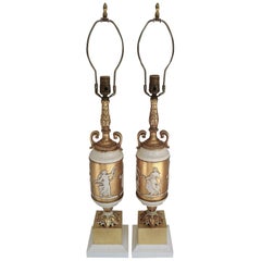 Pair of Classical Gilt and Enamel Urn Form Table Lamps