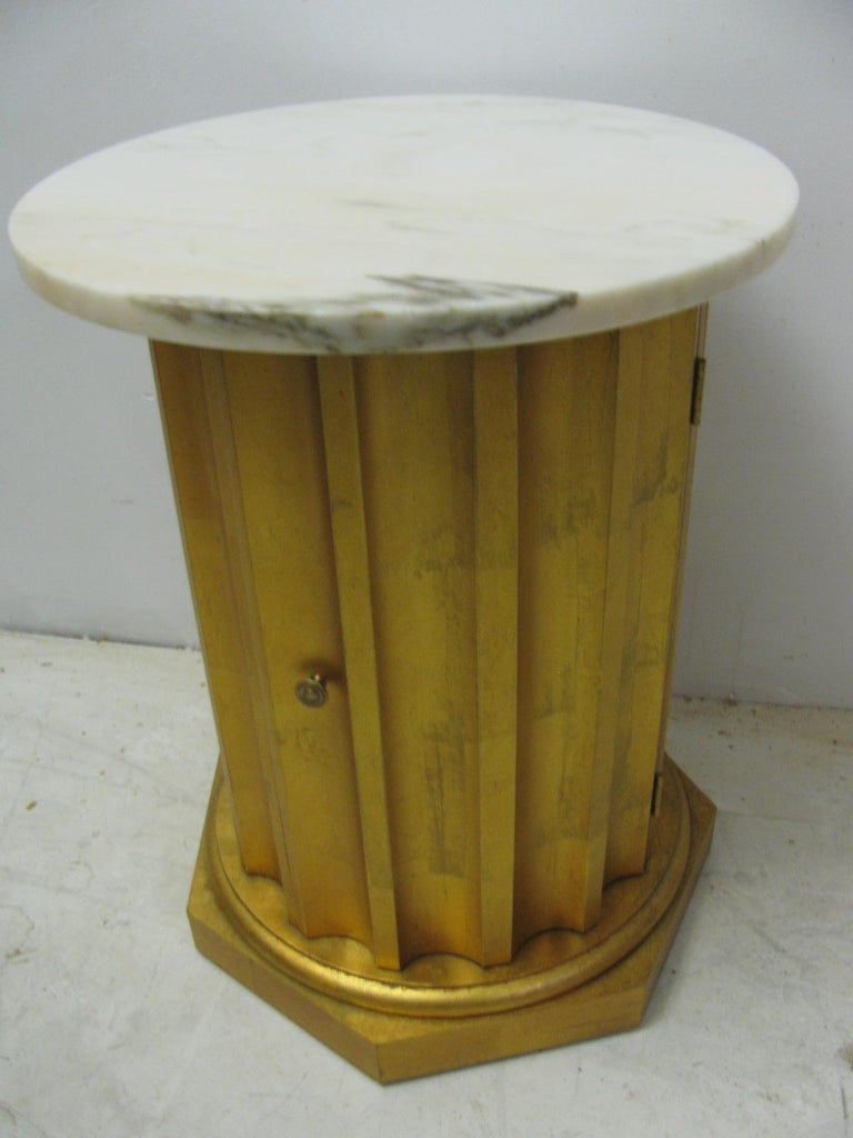 Pair of Classical Gilt Fluted Column Cabinets Tables with Marble Tops ...