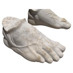 Pair of Classical Greek Marble Feet Sculptures, Italy, Second Half of the 20th C