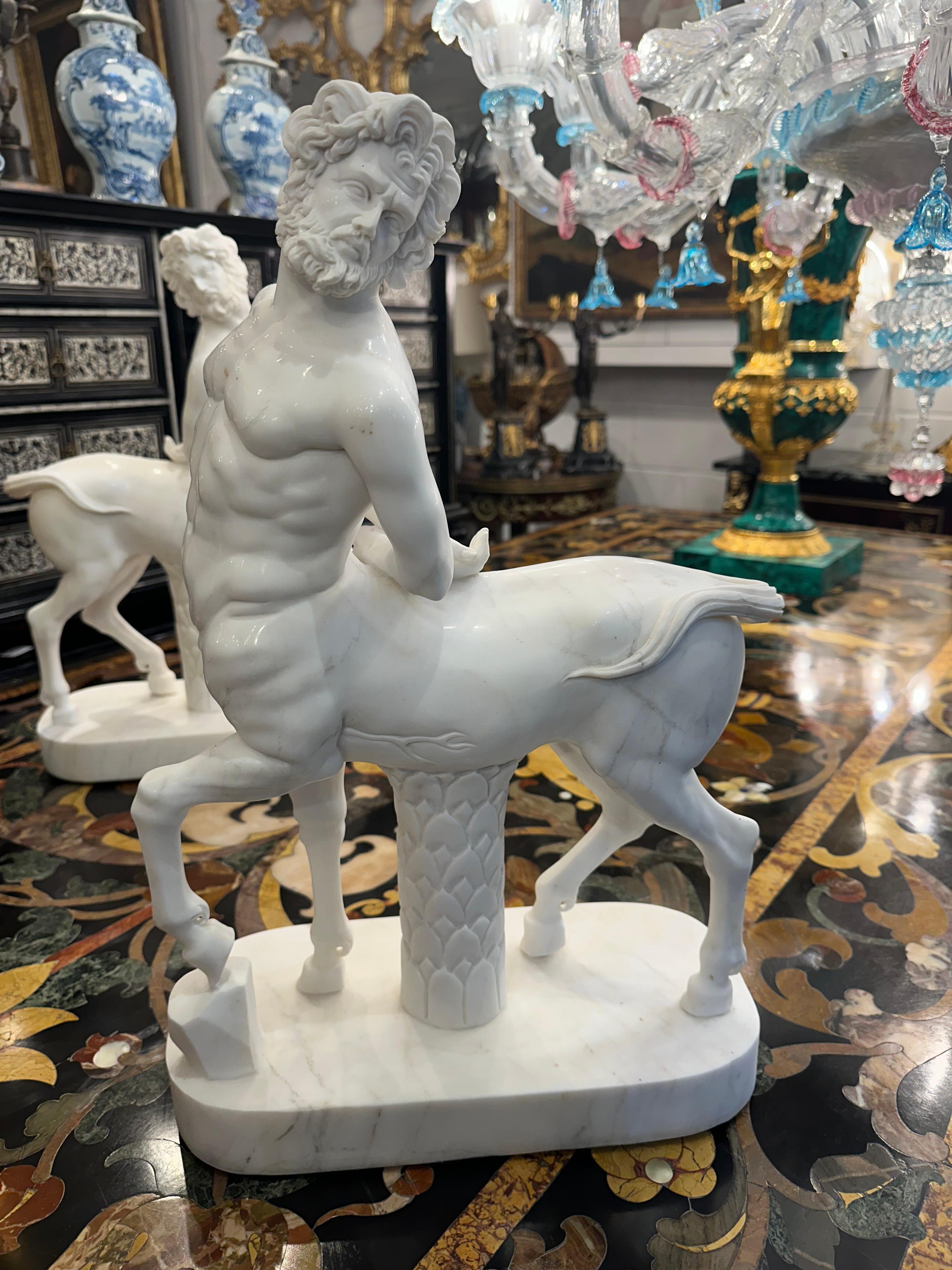 Contemporary Pair Of Classical Greek Style Marble Centaur Figures For Sale