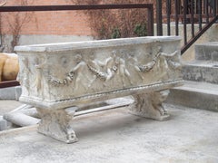 Pair of Classical Italian Bacchanalian Garden Planters or Troughs on Claw Feet