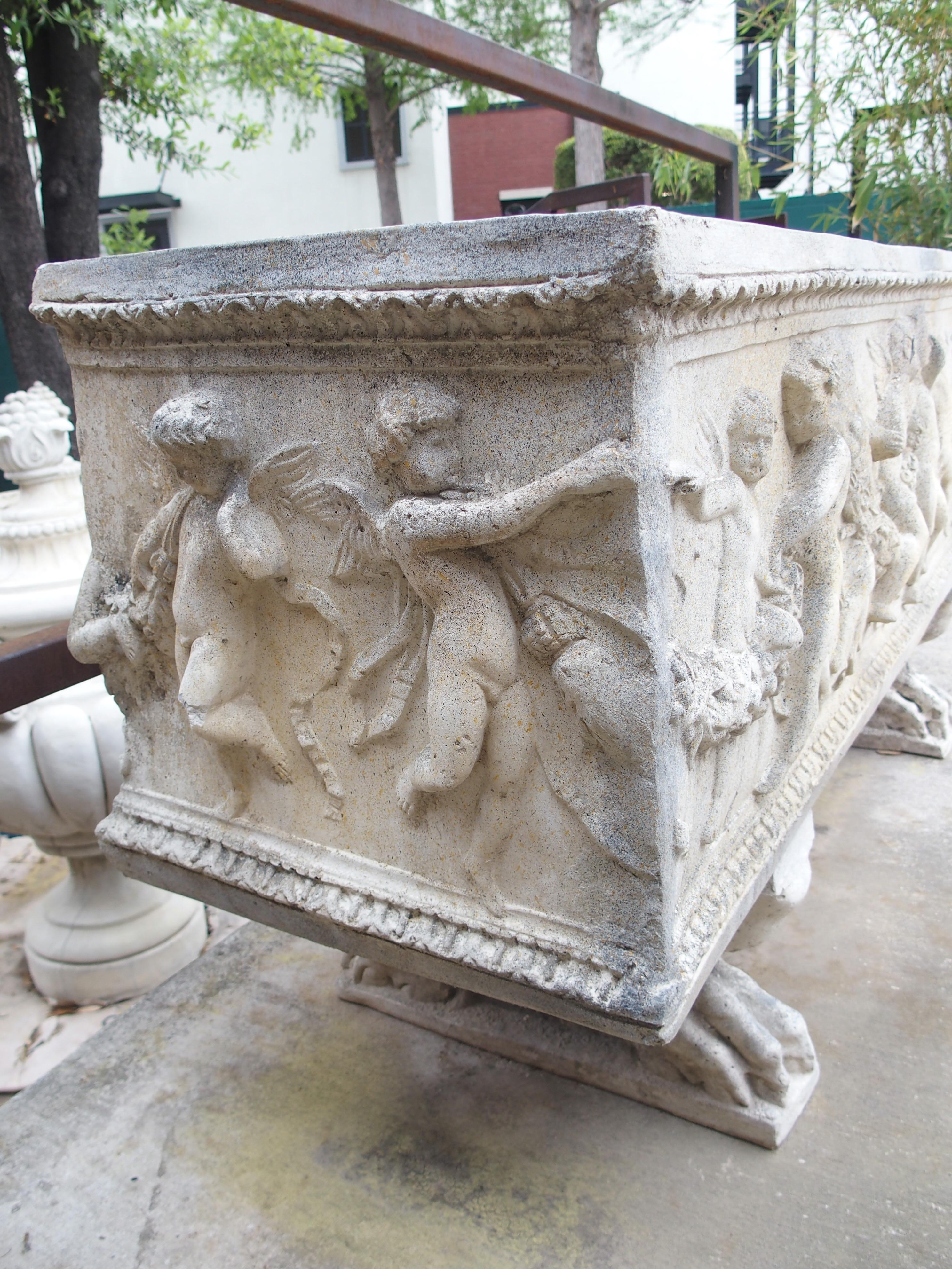 Stone Pair of Classical Italian Bacchanalian Garden Planters or Troughs on Claw Feet