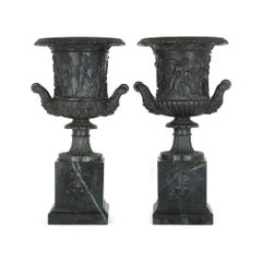 Pair of Classical Italian Grey Marble Vases After the Famous Medici Vase