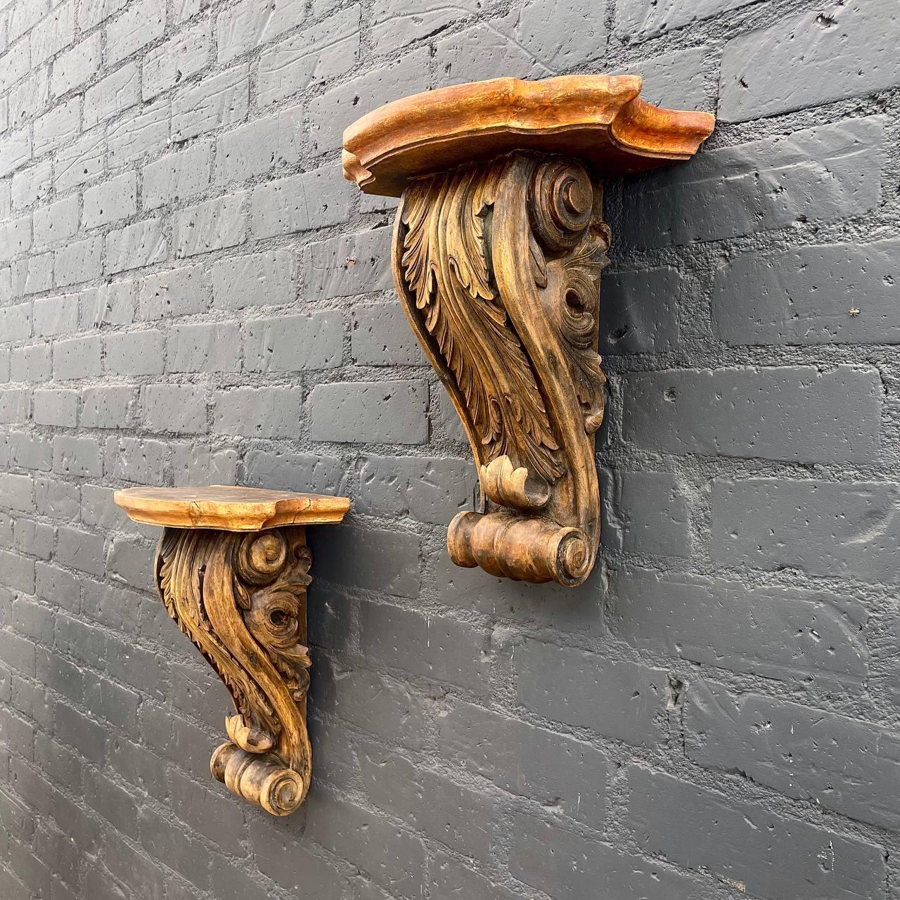 Pair of Classical Italian Painted & Carved Wood Wall Brackets

Country: Italian
Materials: Carved Wood
Condition: Original Condition
Style: Classical Italian
Year: 1940’s

$1,695 pair 

Dimensions:
18.50”H x 16”W x 9.75”D