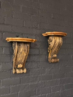 Pair of Classical Italian Painted & Carved Wood Wall Brackets
