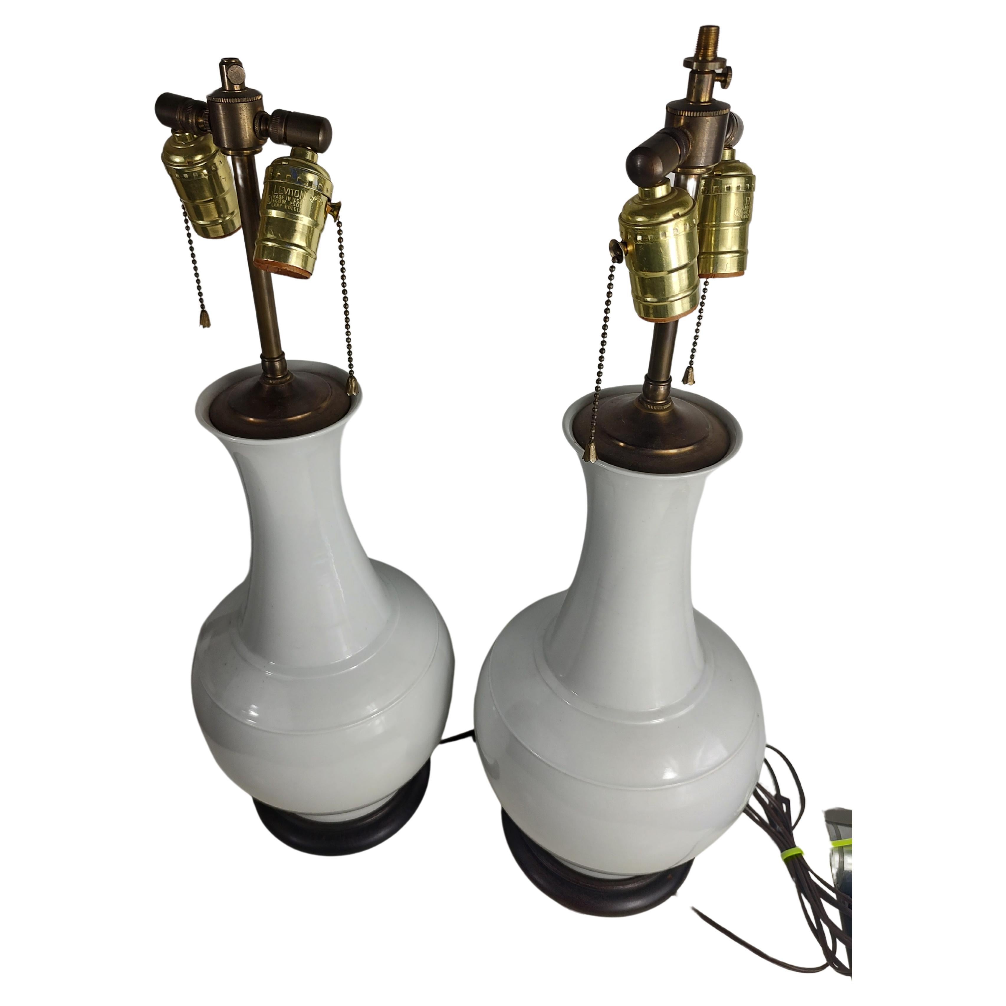 Anglo-Japanese Pair of Classical Japanese White Porcelain Vase Table Lamps