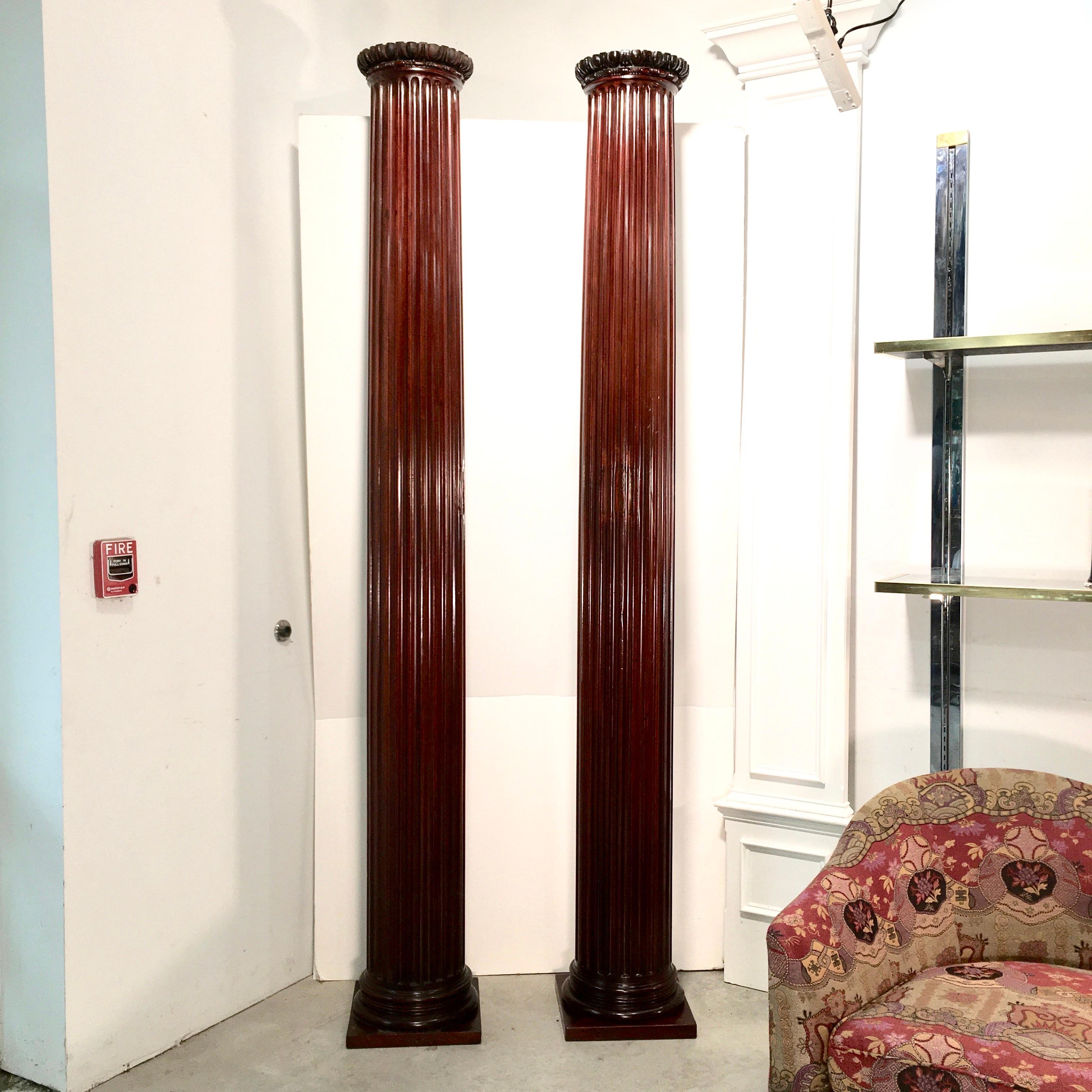 American Pair of Classical Mahogany Fluted Columns