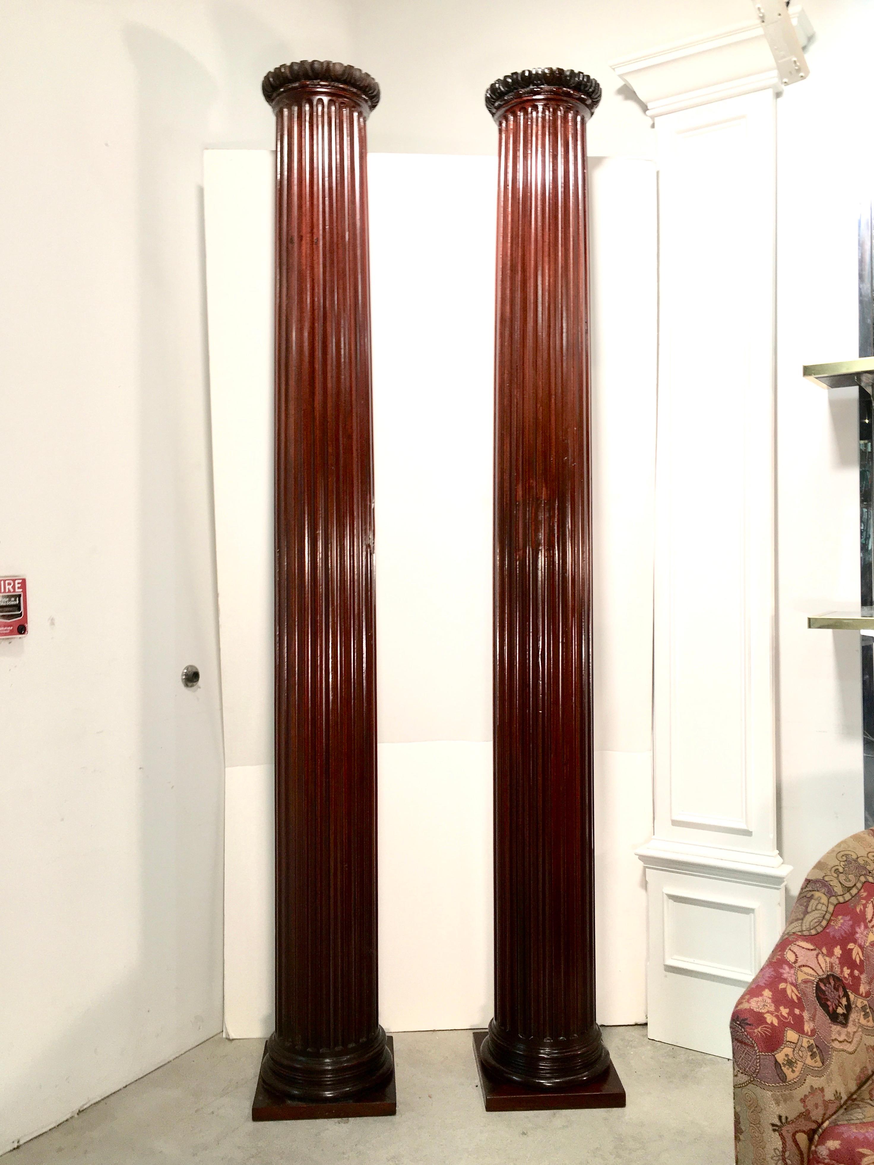 19th Century Pair of Classical Mahogany Fluted Columns