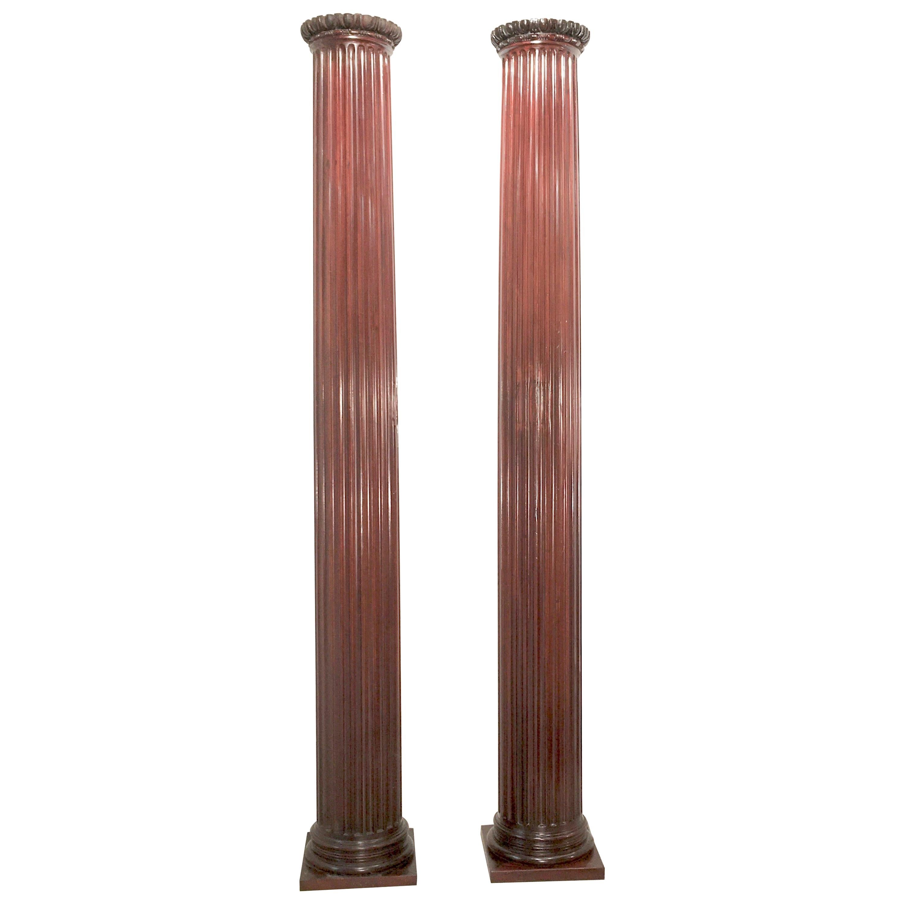 Pair of Classical Mahogany Fluted Columns