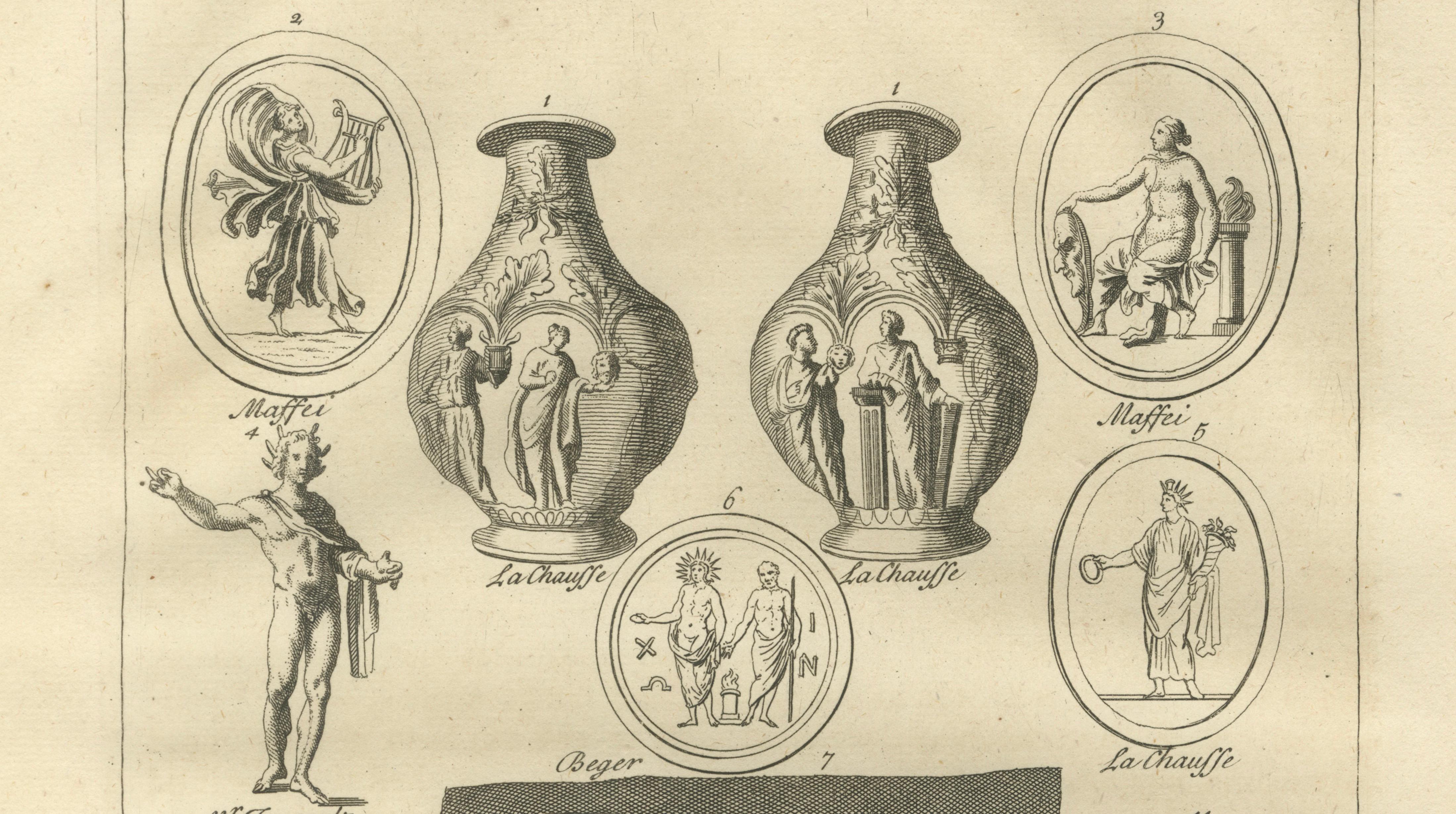 Pair of Classical Mythological Engravings – Montfaucon Antiquity Explained 1721