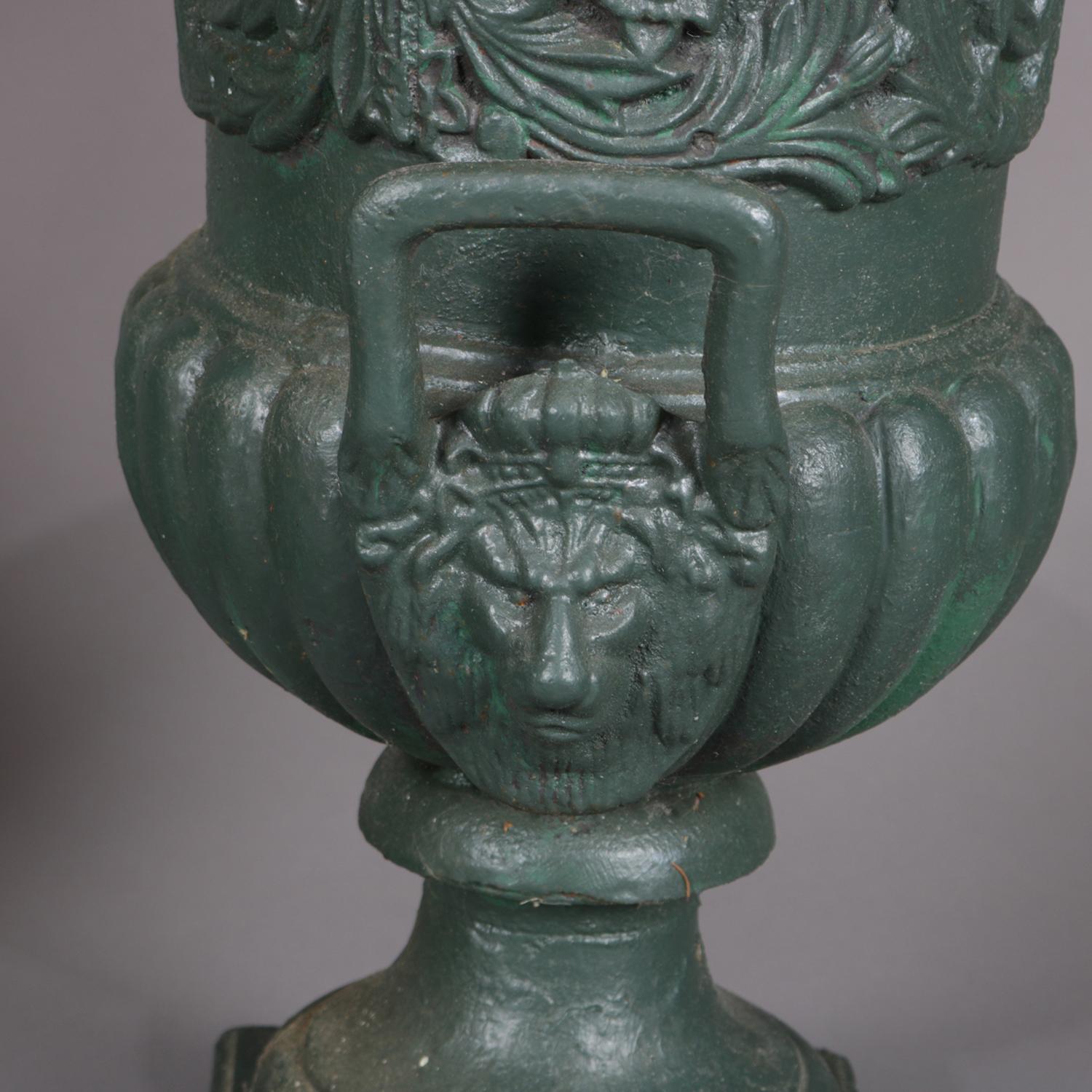 Pair of Classical Painted Cast Iron Garden Urns, 20th Century 6