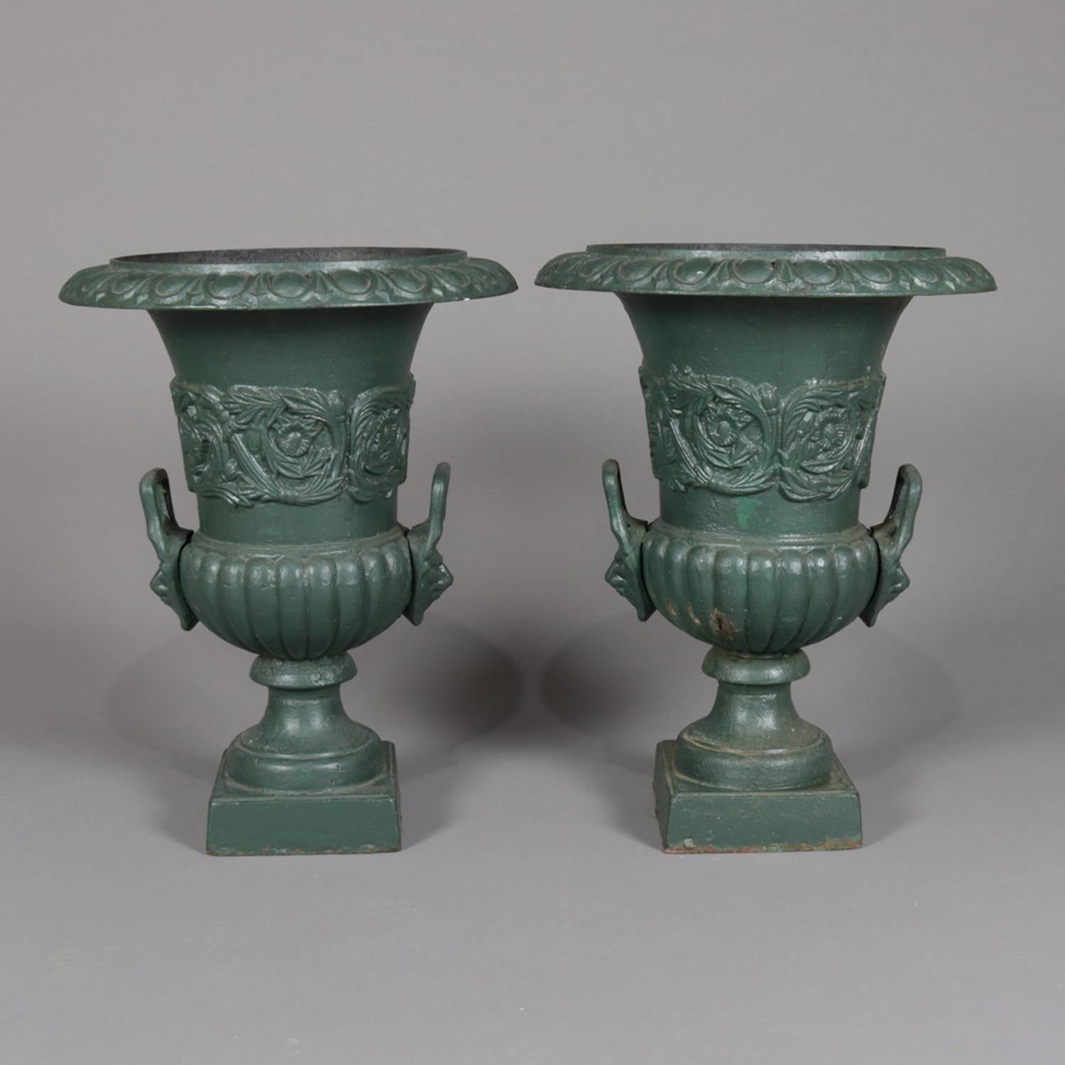 American Pair of Classical Painted Cast Iron Garden Urns, 20th Century