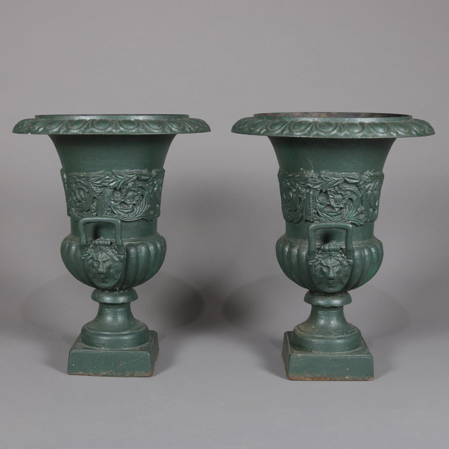 Pair of Classical Painted Cast Iron Garden Urns, 20th Century In Good Condition In Big Flats, NY