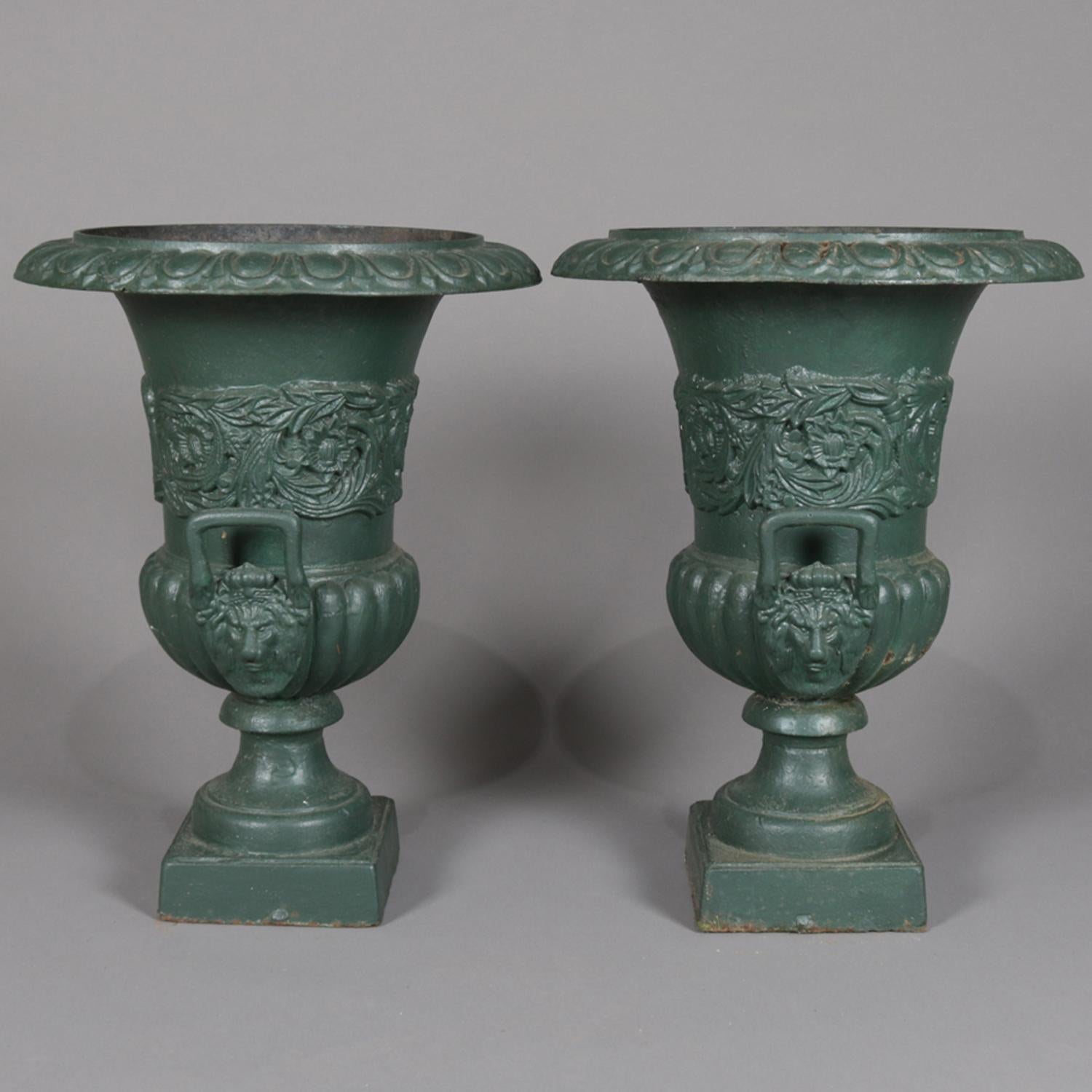 Pair of Classical Painted Cast Iron Garden Urns, 20th Century 1