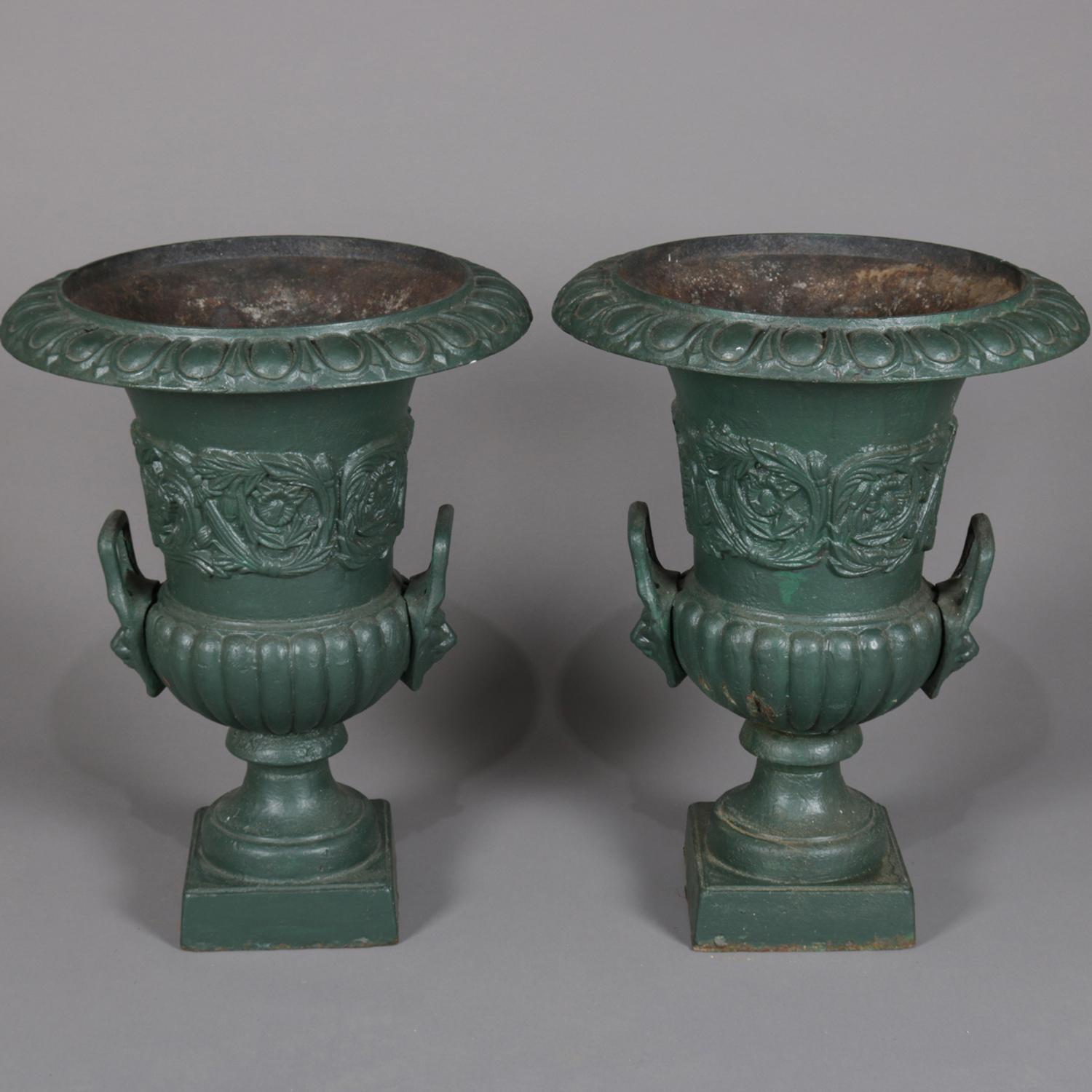 Pair of Classical Painted Cast Iron Garden Urns, 20th Century 2