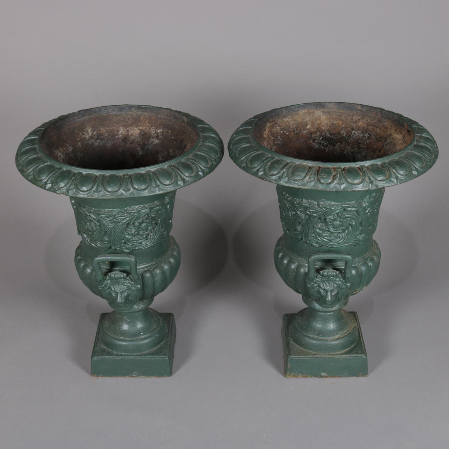 Pair of Classical Painted Cast Iron Garden Urns, 20th Century 3