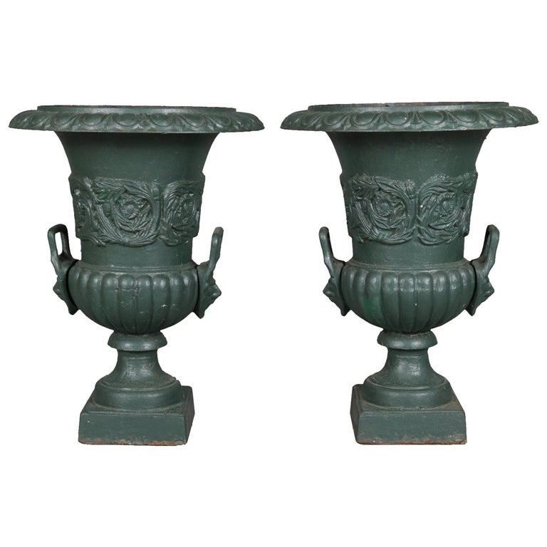 Pair of Classical Painted Cast Iron Garden Urns, 20th Century at 1stDibs