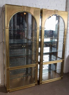 Pair of Classical Palladian Style Brass and Glass Vitrines by Mastercraft