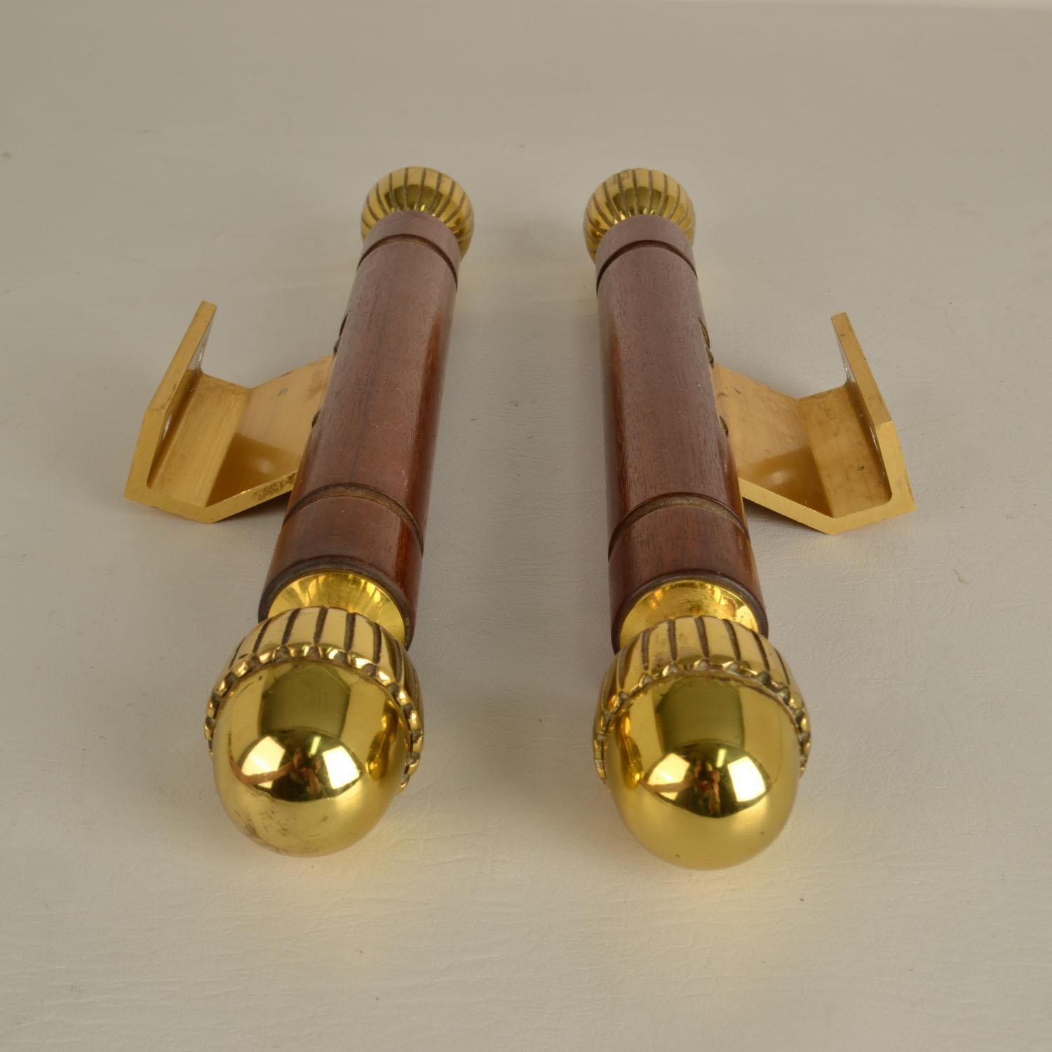 Pair of Classical Push Pull Door Handles in Bronze and Wood For Sale 5