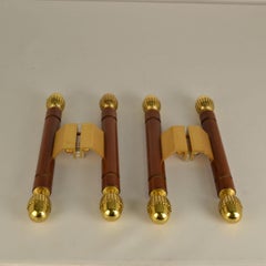 Pair of Classical Push Pull Door Handles in Bronze and Wood
