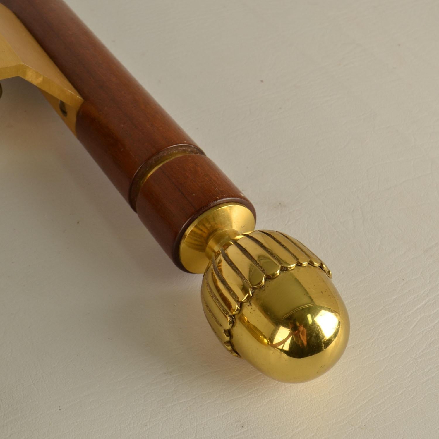 Italian Pair of Classical Push Pull Door Handles in Bronze and Wood For Sale