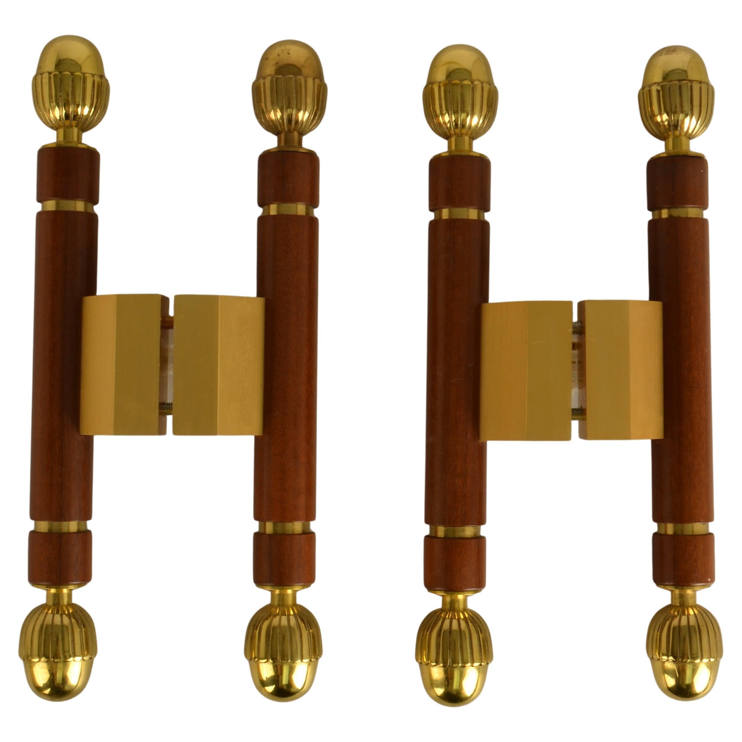 Pair of Classical Push Pull Door Handles in Bronze and Wood For Sale