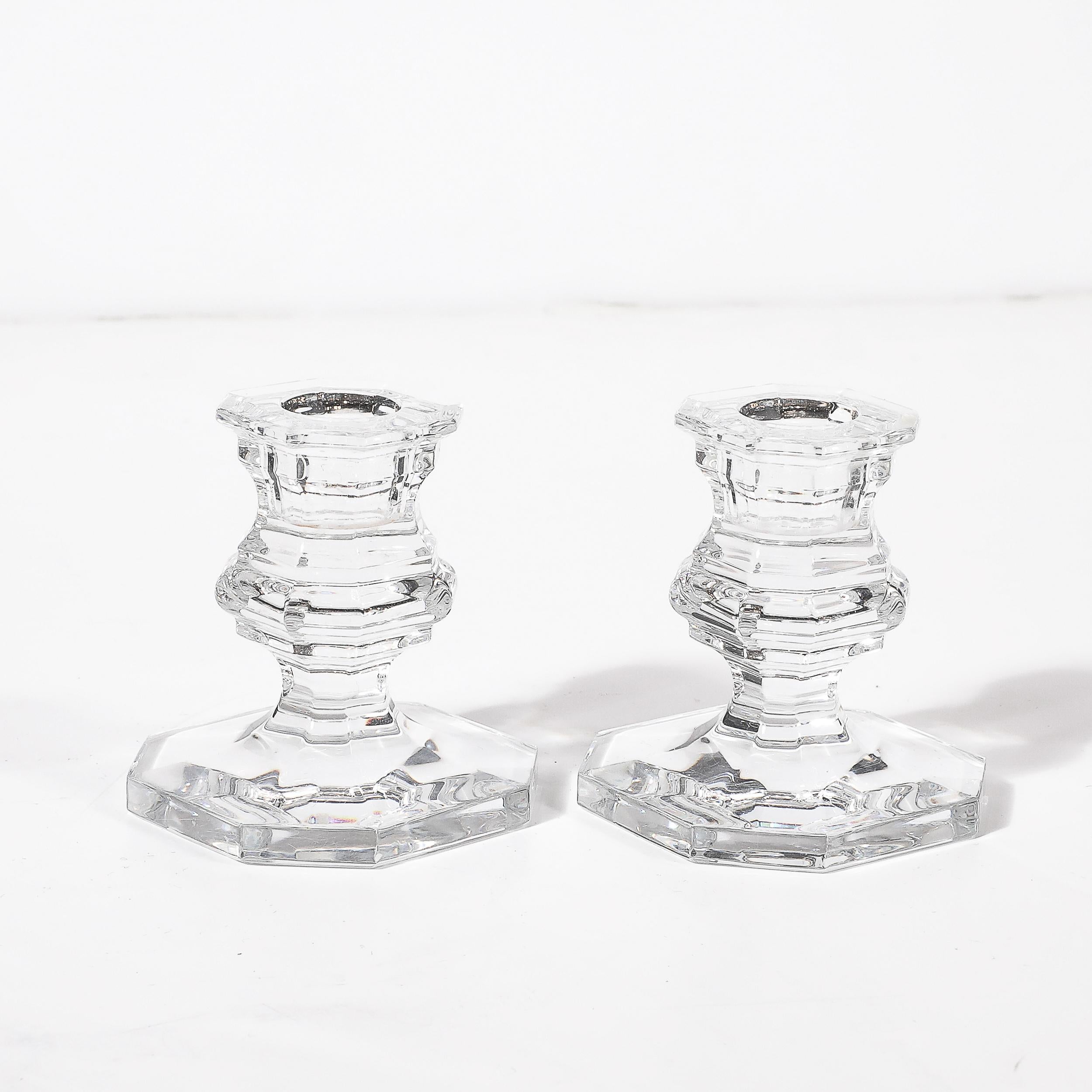 20th Century Pair of Classical Regency  Crystal Candlestick Holders Signed Baccarat For Sale