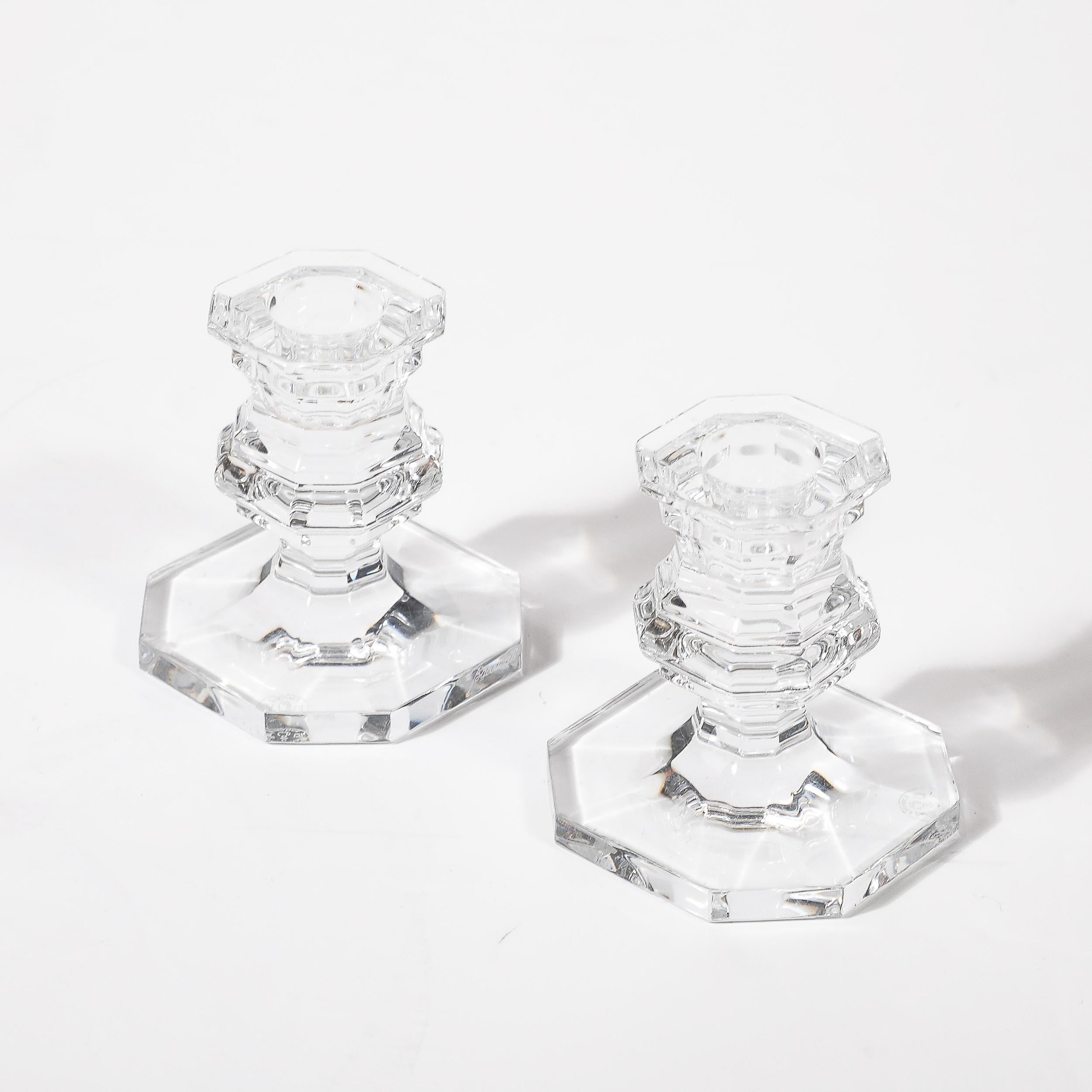 Pair of Classical Regency  Crystal Candlestick Holders Signed Baccarat For Sale 1