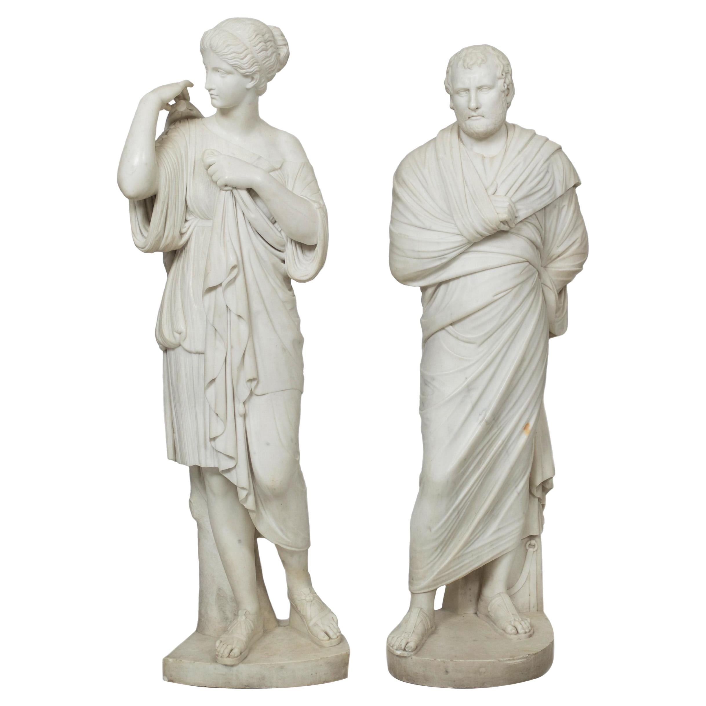 Pair of Classical Sculpture Statues "Diana of Gabii" & "Aeschines", 19th Cent.