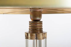 Pair of Classical Shaped Clear Murano Glass Table Lamps with Hand-Painted Shades