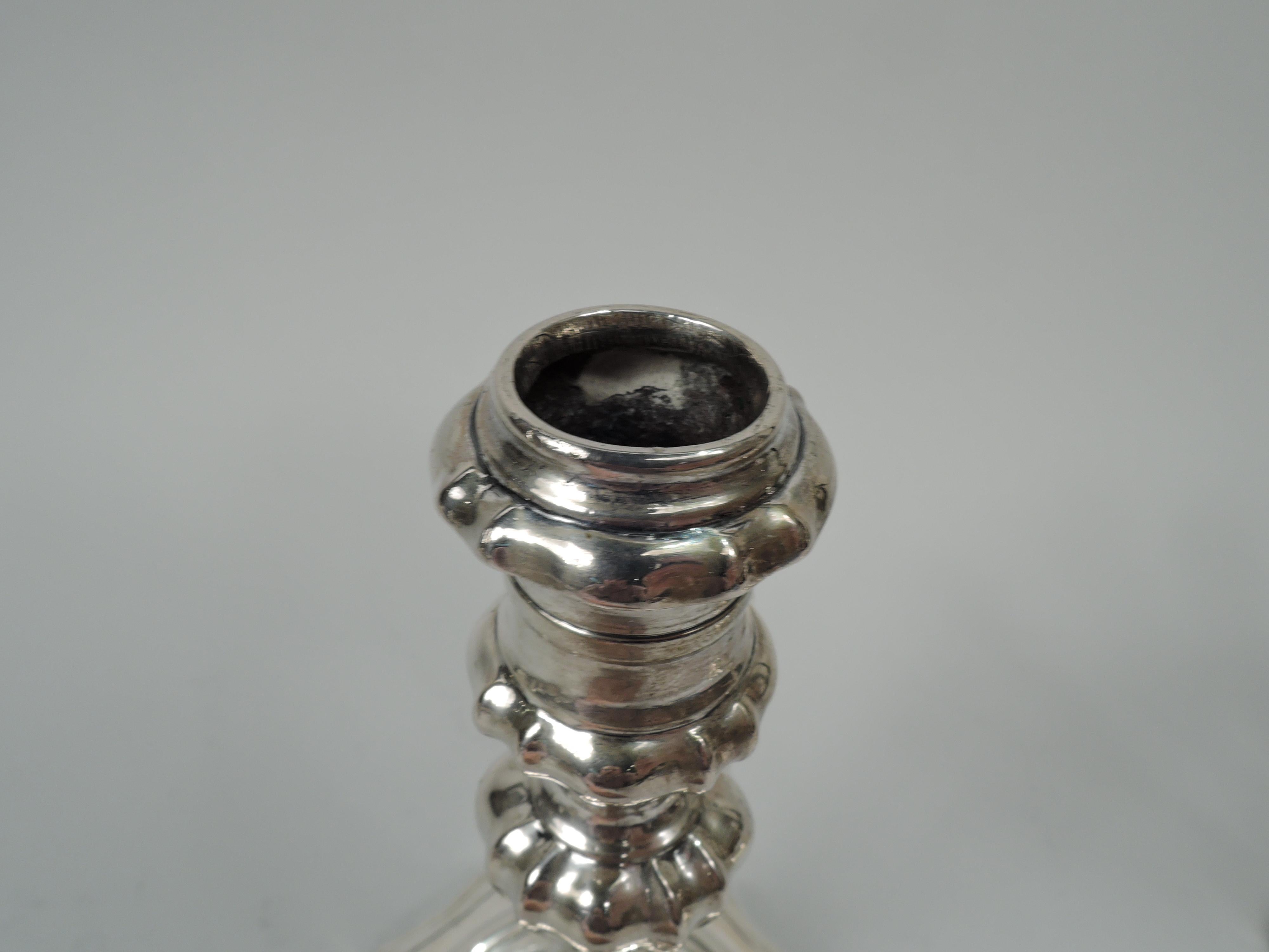 Neoclassical Pair of Classical Silver Candlesticks with Florentine Assayer’s Stamp
