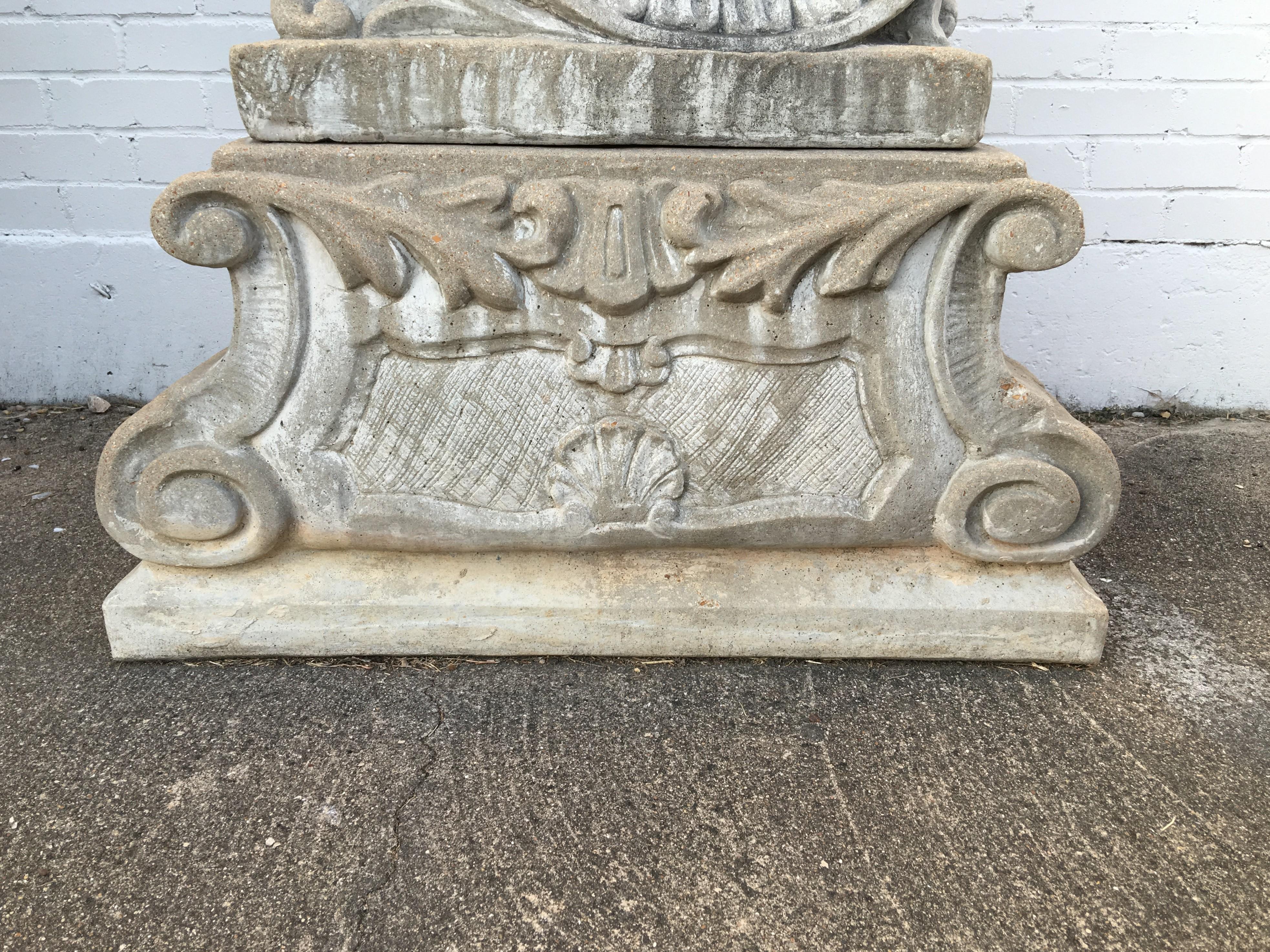 Pair of Classical Stone Composite Putti Garden Statues Holding Roses and Cloth For Sale 5