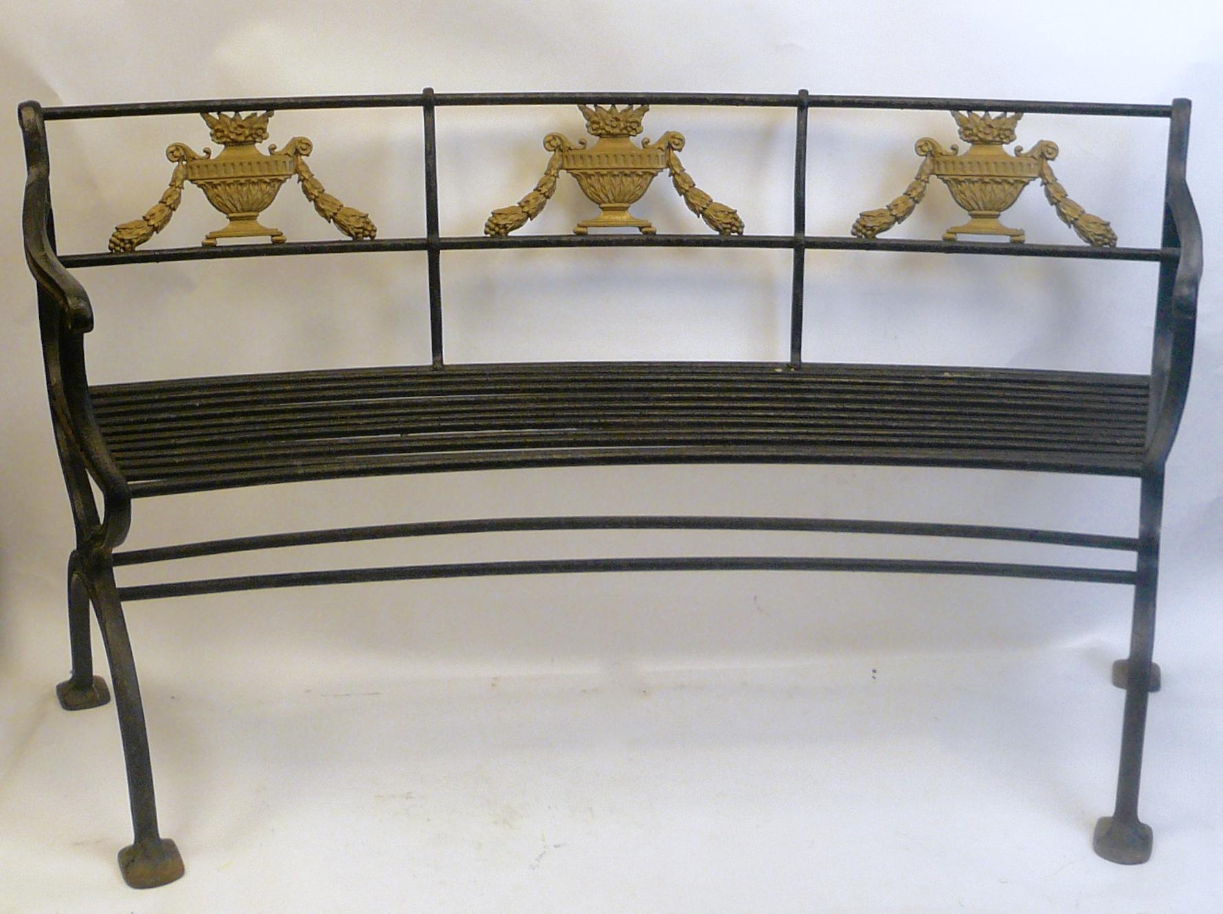 Regency Pair of Classical Style Cast Iron Garden Benches by W. A. Snow, Boston