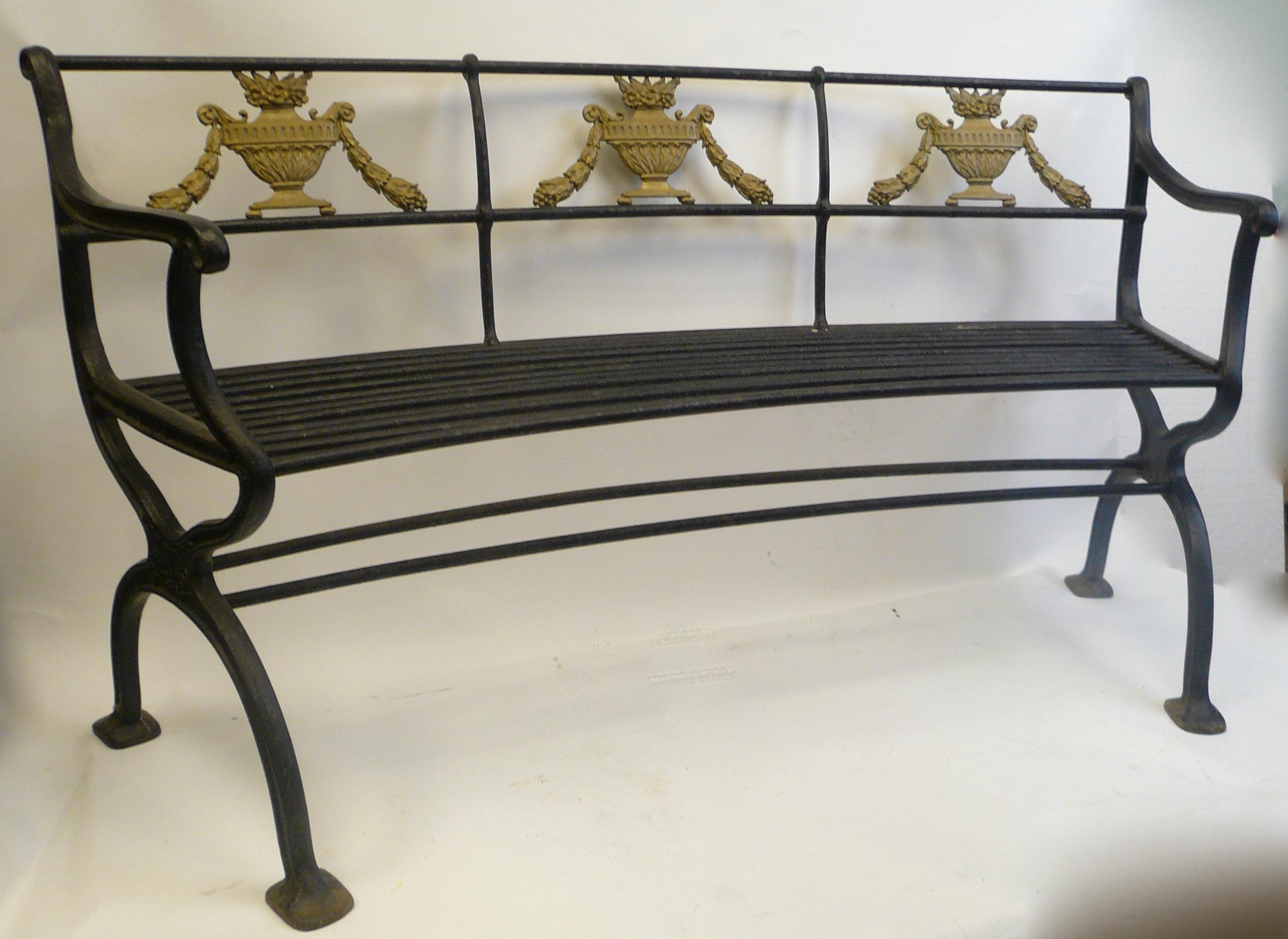 American Pair of Classical Style Cast Iron Garden Benches by W. A. Snow, Boston