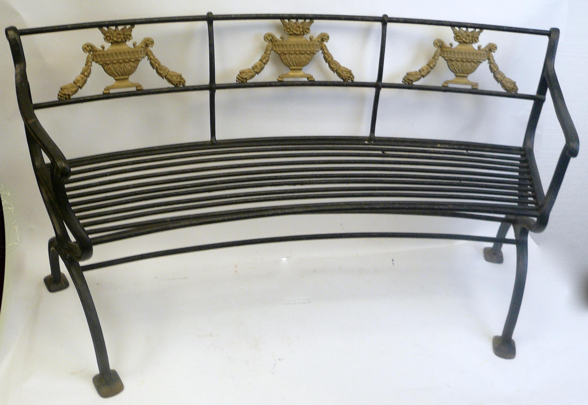 Pair of Classical Style Cast Iron Garden Benches by W. A. Snow, Boston 1