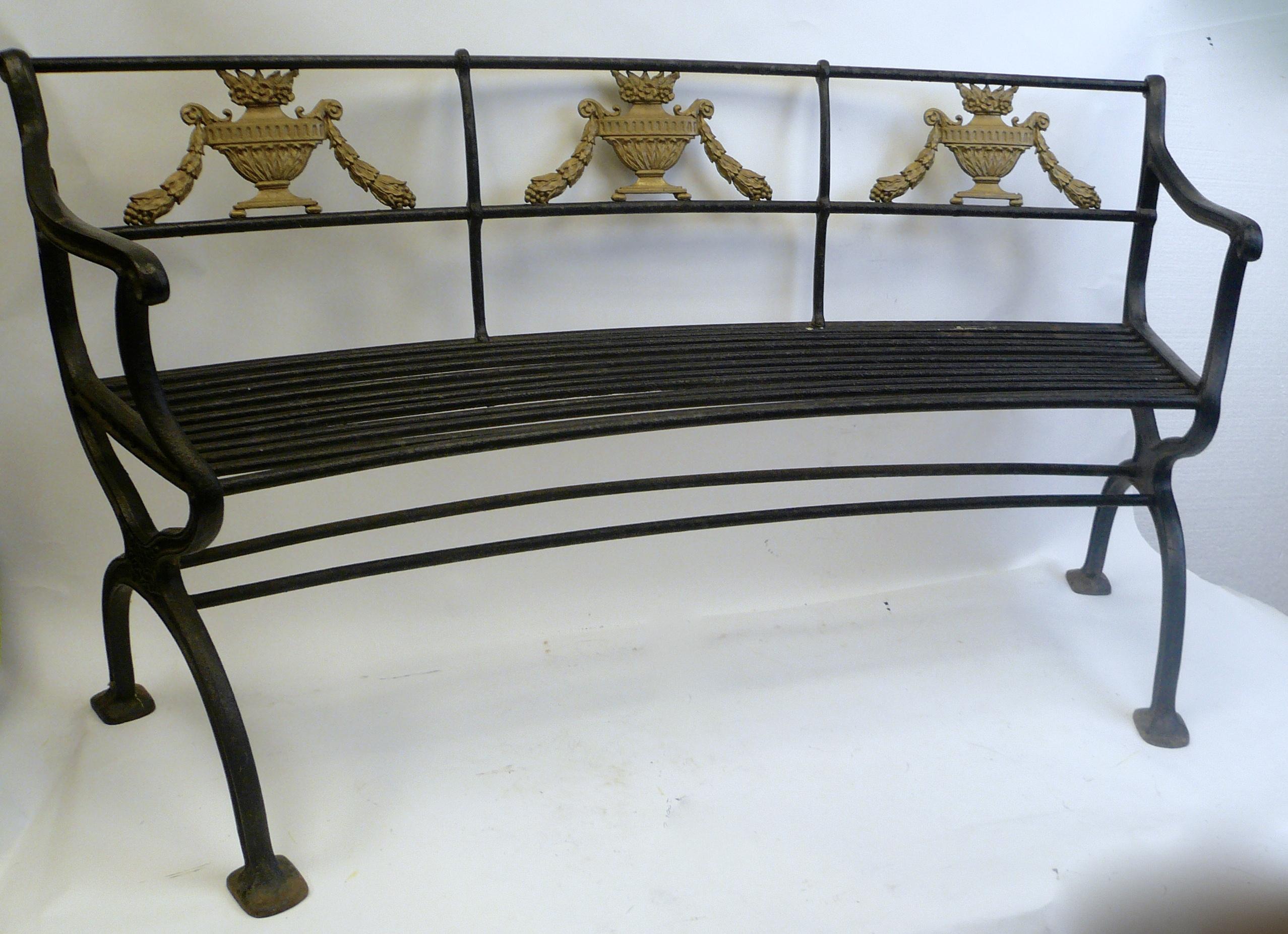 Pair of Classical Style Cast Iron Garden Benches by W. A. Snow, Boston 2