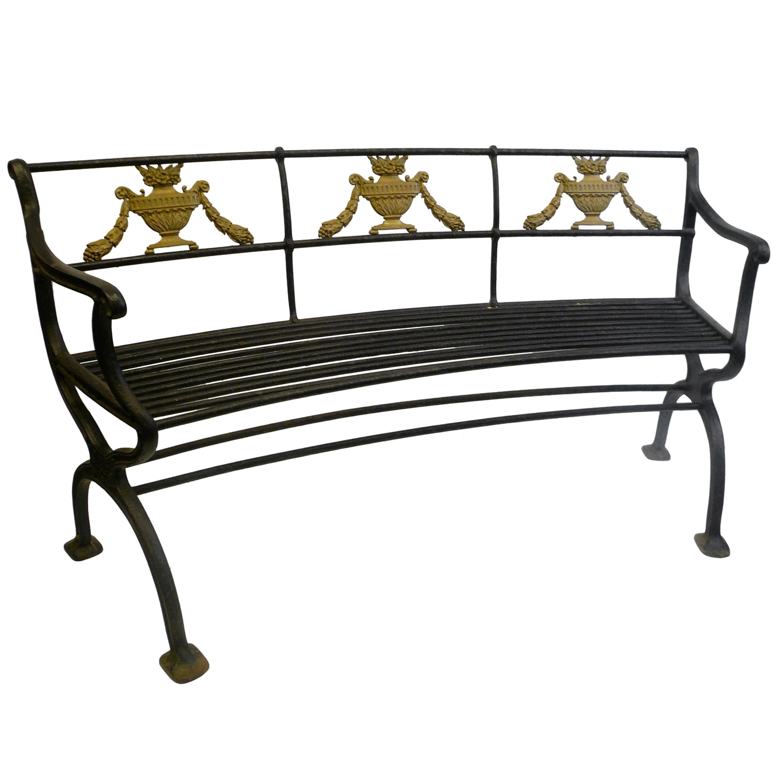 Pair of Classical Style Cast Iron Garden Benches by W. A. Snow, Boston