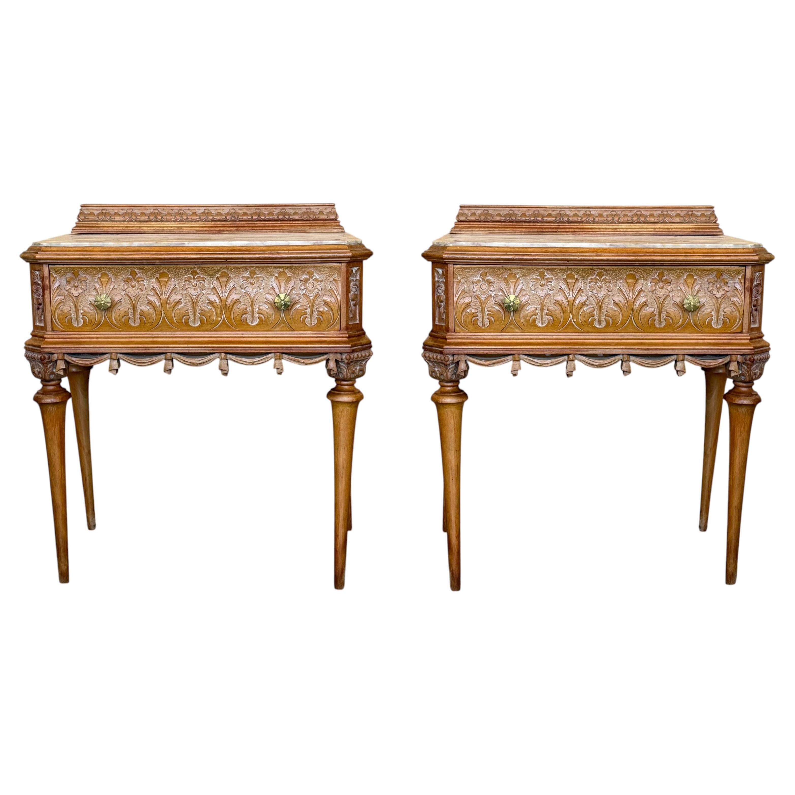 Pair of Classical Style Console Tables / Side Tables with Marble Tops