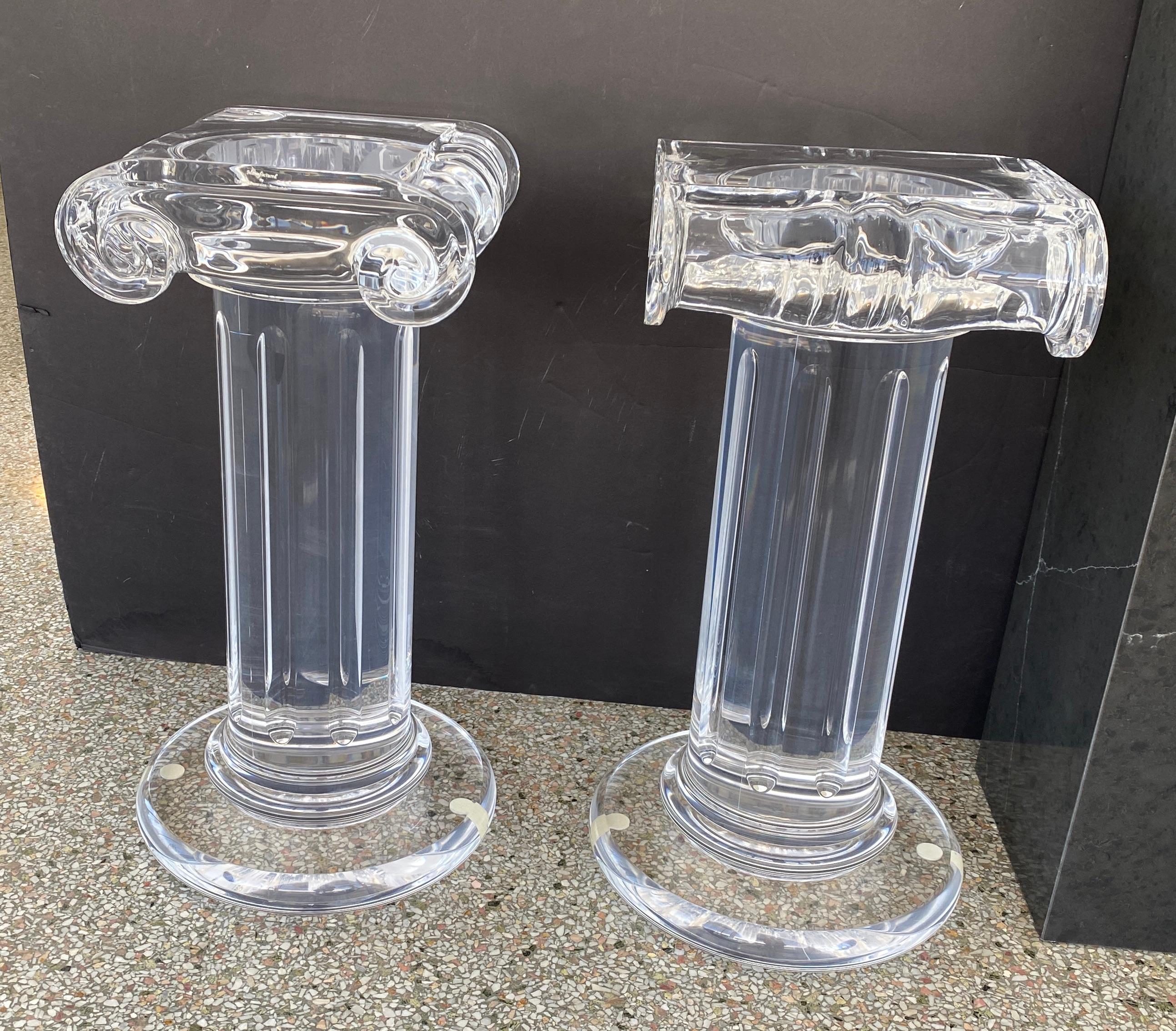 Italian Pair of Classical Style Lucite Pedestals For Sale