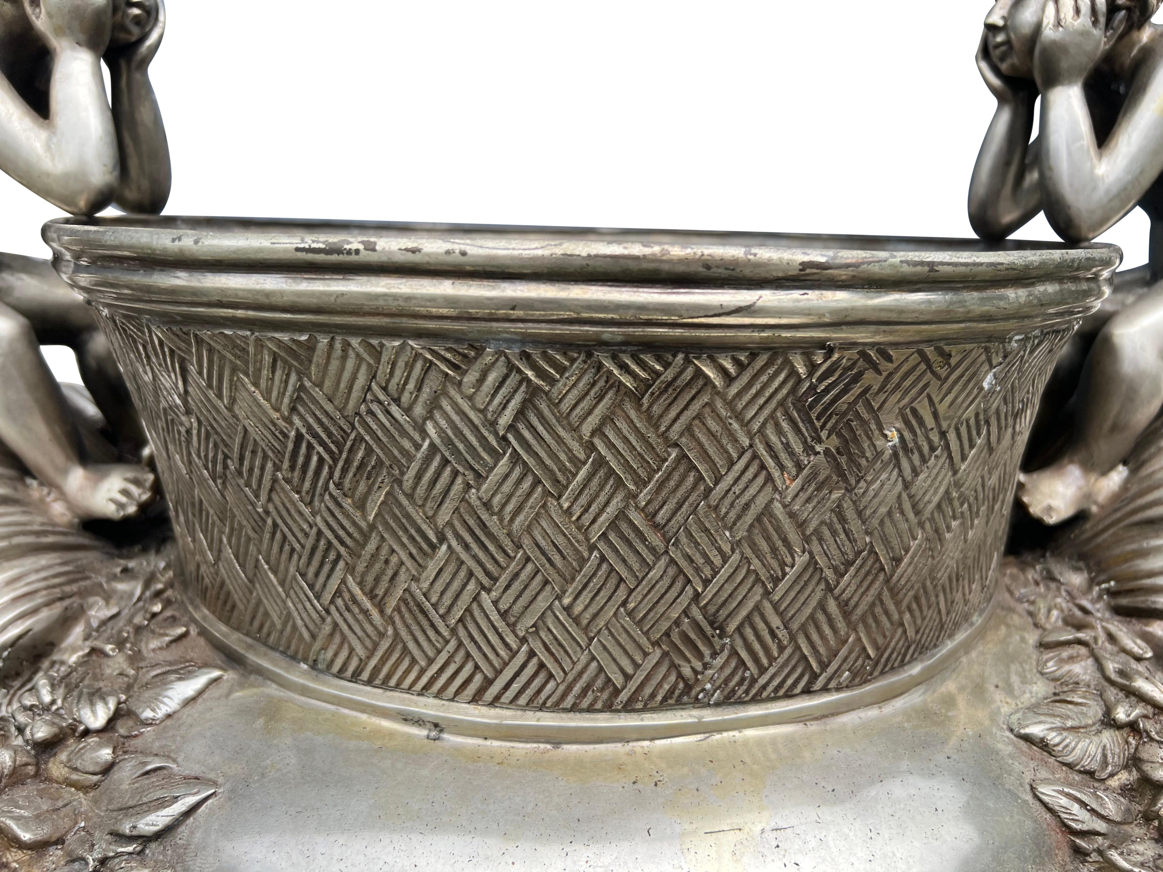 Pair Of Classical Style Silvered Metal Garden Urns For Sale 10