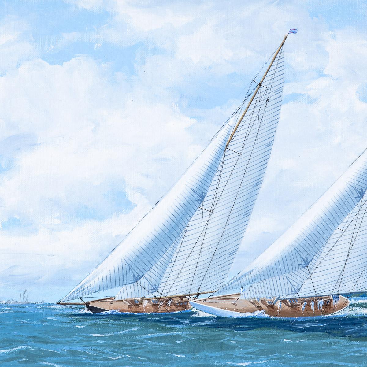 Pair of Classical Yacht Racing Paintings by George Drury, British, C.1950 8