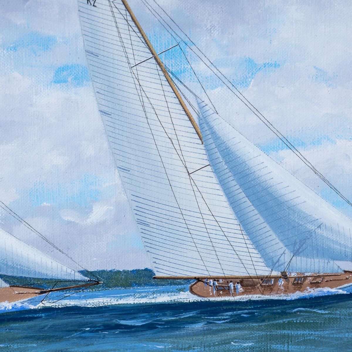 Pair of Classical Yacht Racing Paintings by George Drury, British, C.1950 2