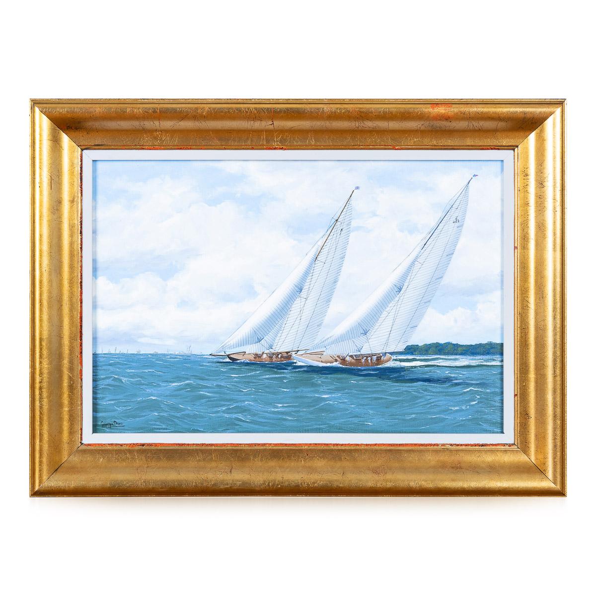 Pair of Classical Yacht Racing Paintings by George Drury, British, C.1950 3