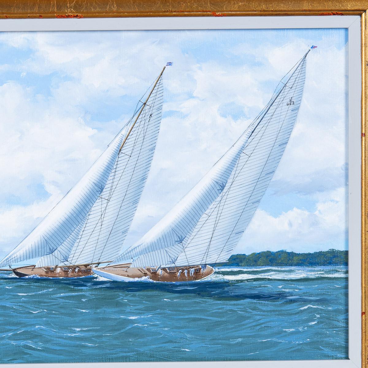 Pair of Classical Yacht Racing Paintings by George Drury, British, C.1950 4