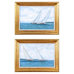 Pair of Classical Yacht Racing Paintings by George Drury, British, C.1950