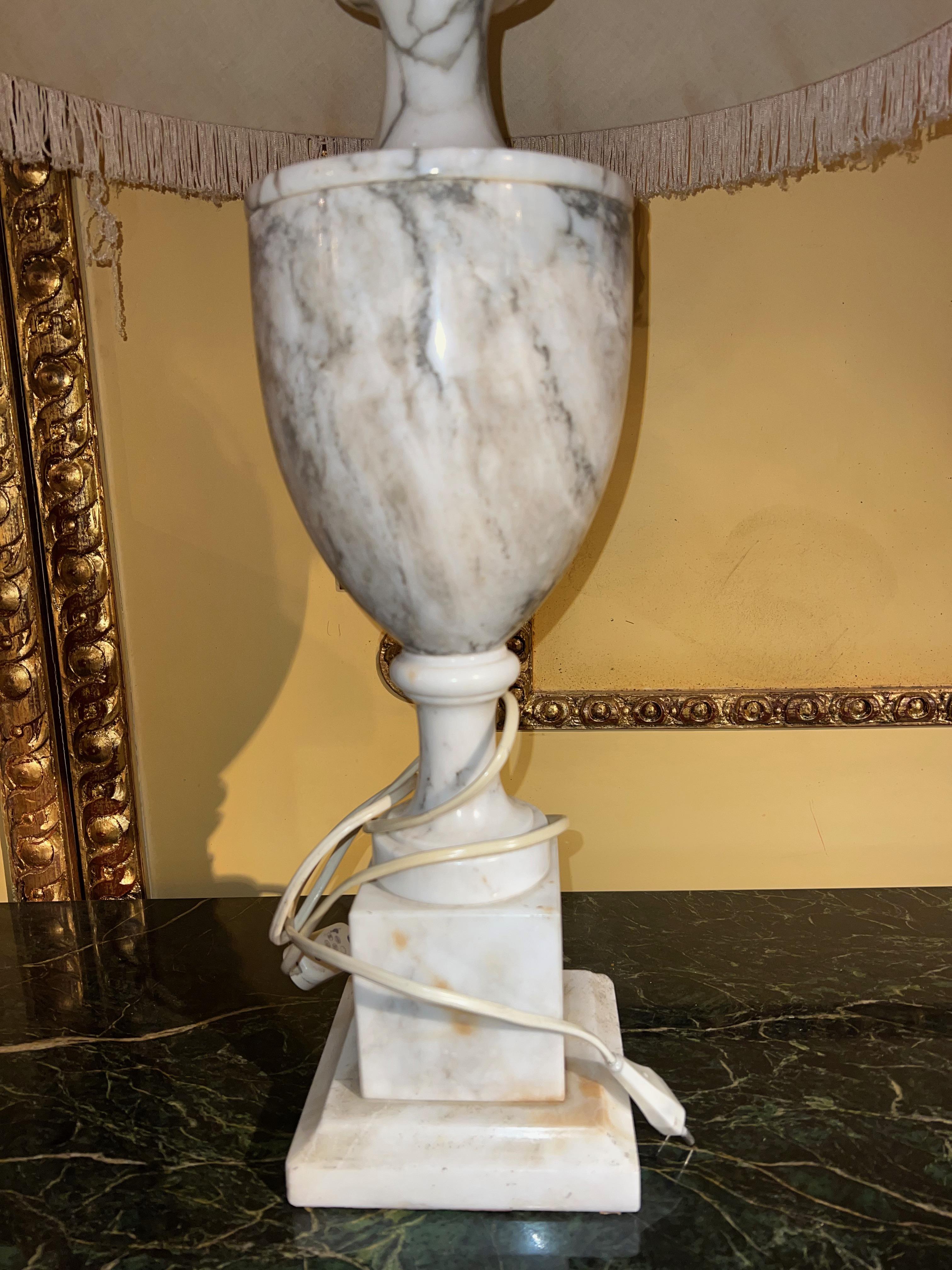 Pair of Classicism Alabaster Marble Table Lamps For Sale 8