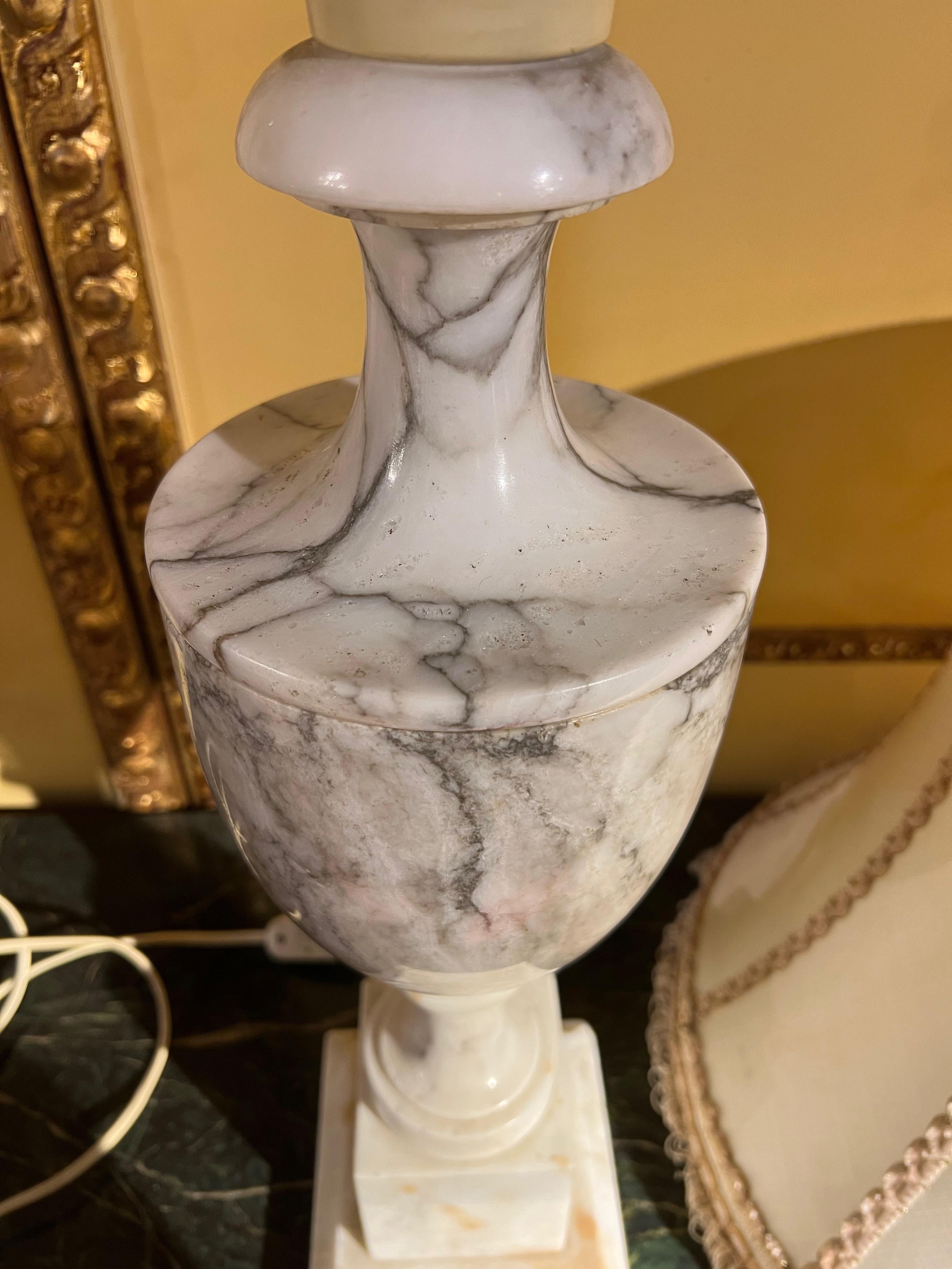Pair of Classicism Alabaster Marble Table Lamps For Sale 9