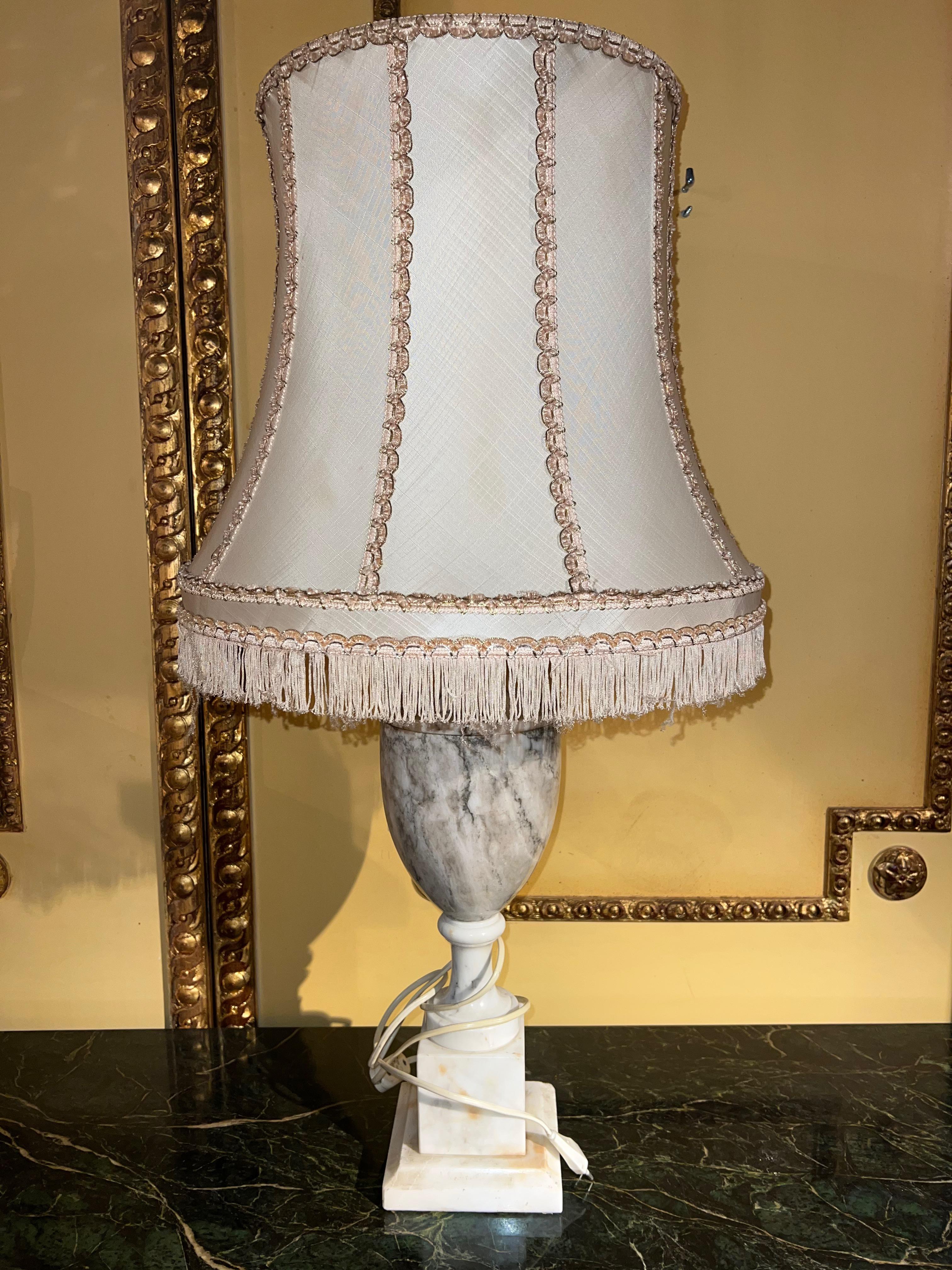 20th Century Pair of Classicism Alabaster Marble Table Lamps For Sale