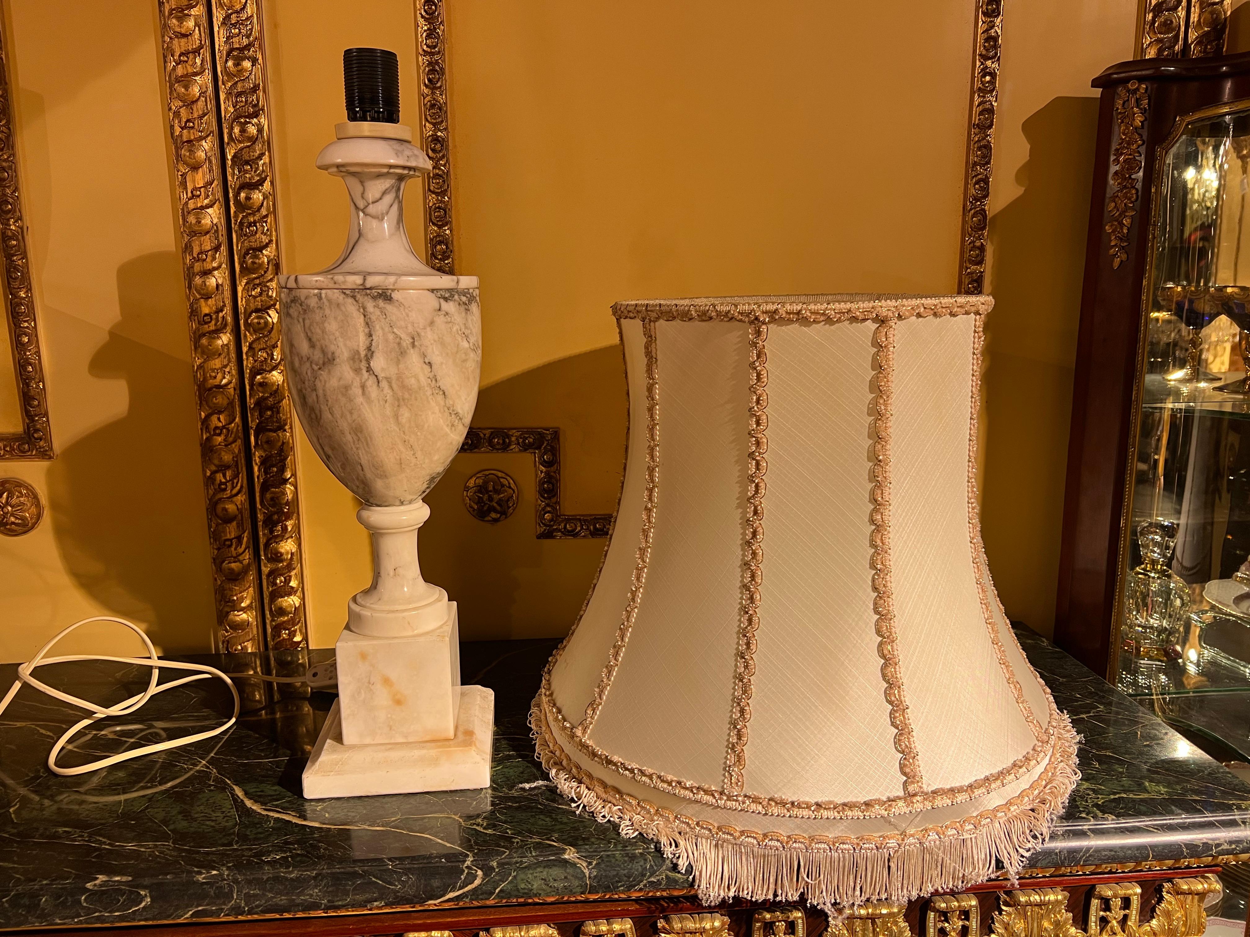 Pair of Classicism Alabaster Marble Table Lamps For Sale 1